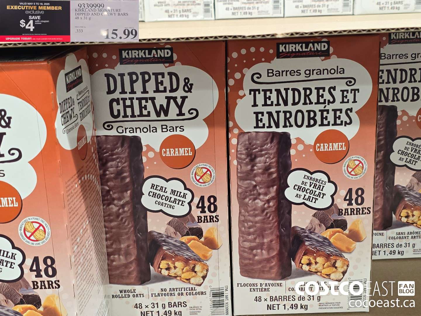 9339999 KIRKLAND SIGNATURE DIPPED AND CHEWY BARS 48x 31g ($4.00 INSTANT SAVINGS EXPIRES ON 2025-05-18) $11.99