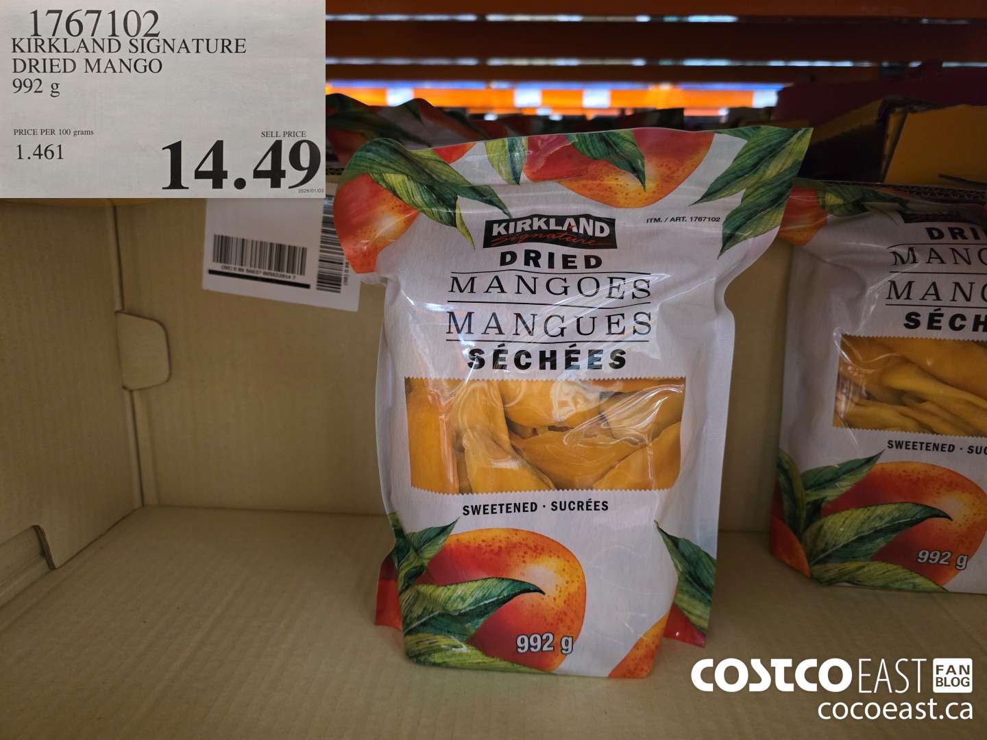 1767102 KIRKLAND SIGNATURE DRIED MANGO 992 G $14.49