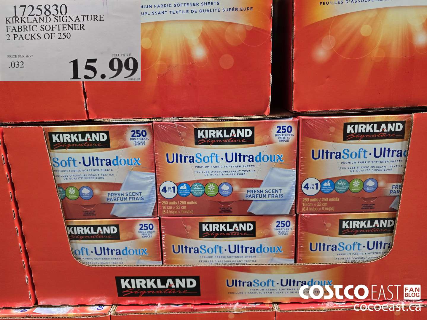 1725830 KIRKLAND SIGNATURE FABRIC SOFTENER 2 PACKS OF 250 $15.99