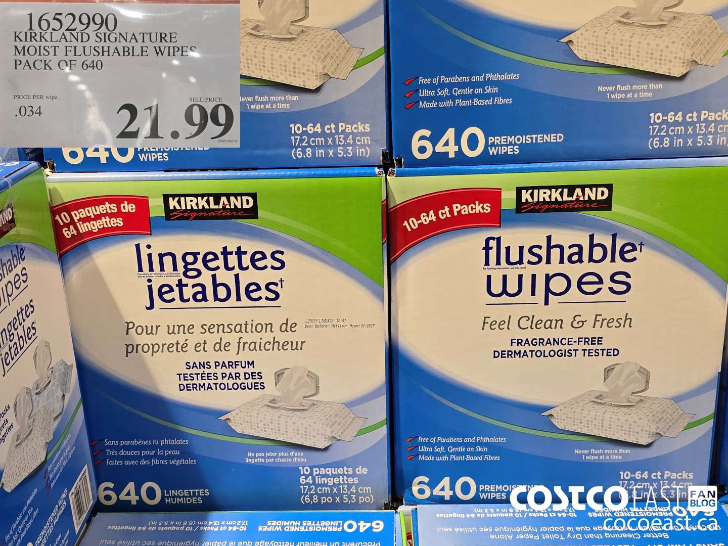 1652990 KIRKLAND SIGNATURE MOIST FLUSHABLE WIPES pack of 640 $21.99