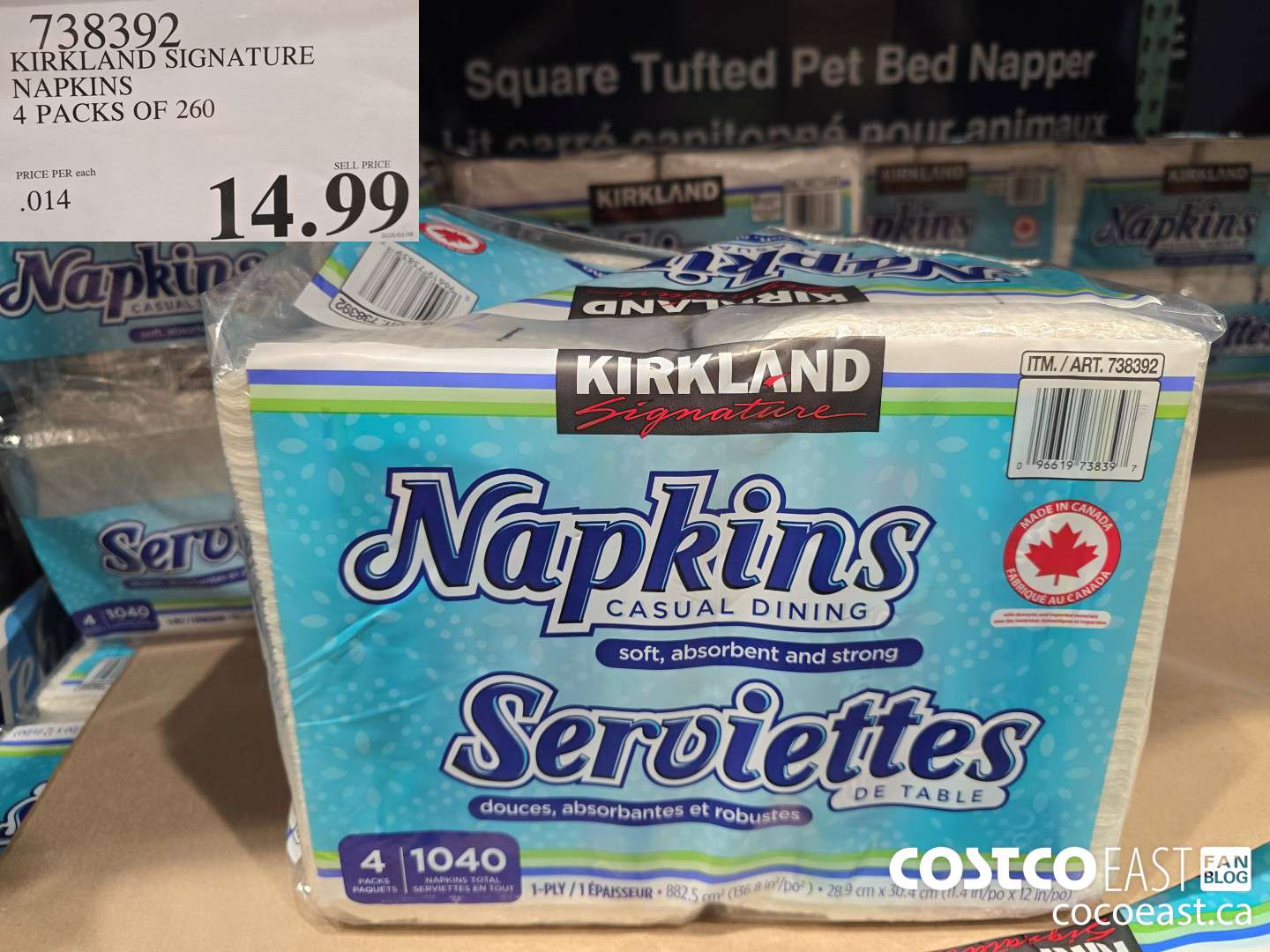 738392 KIRKLAND SIGNATURE NAPKINS 4 PACK OF 260 $14.99