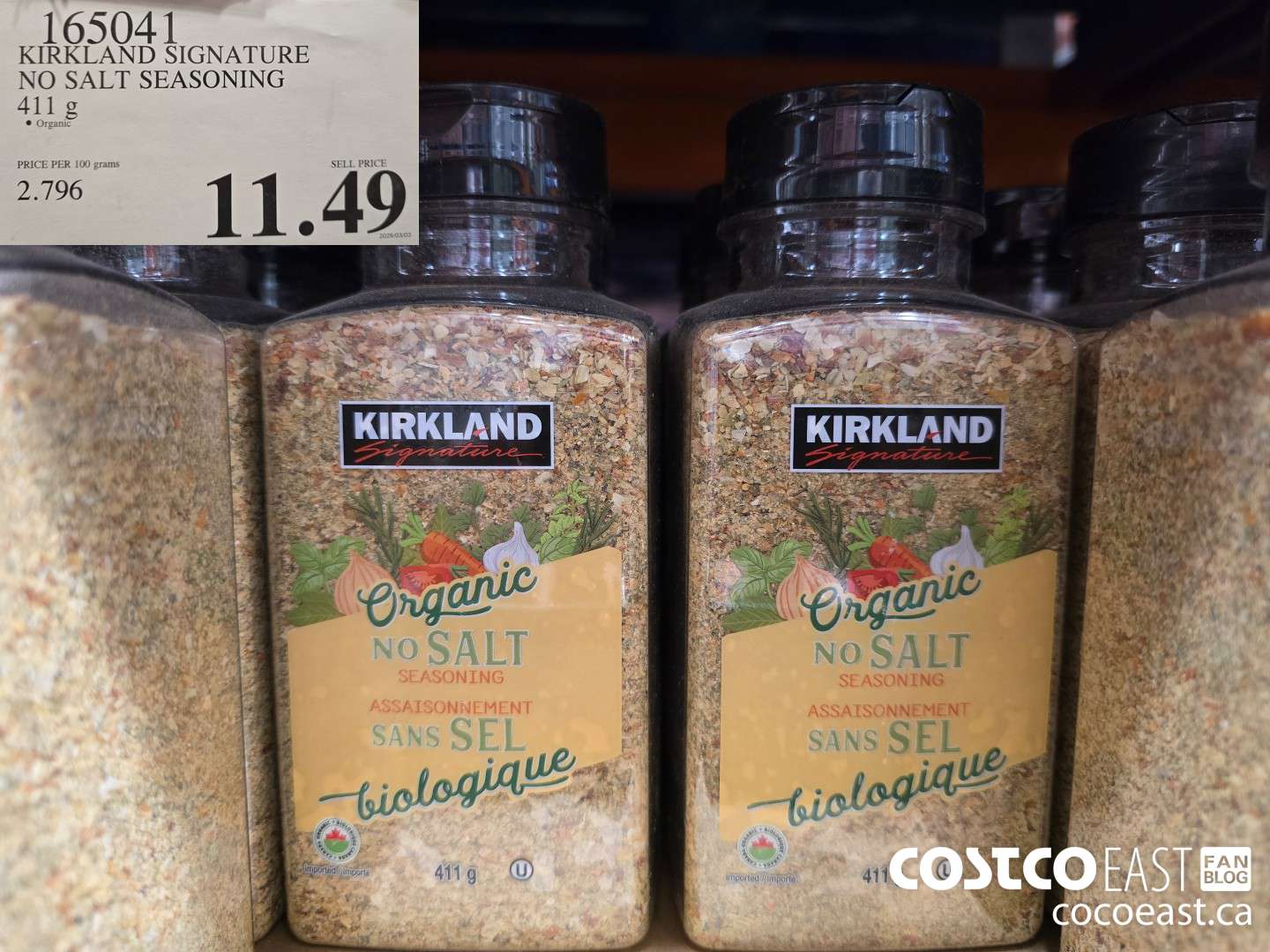165041 KIRKLAND SIGNATURE ORGANIC NO SALT SEASONING 411 G $11.49