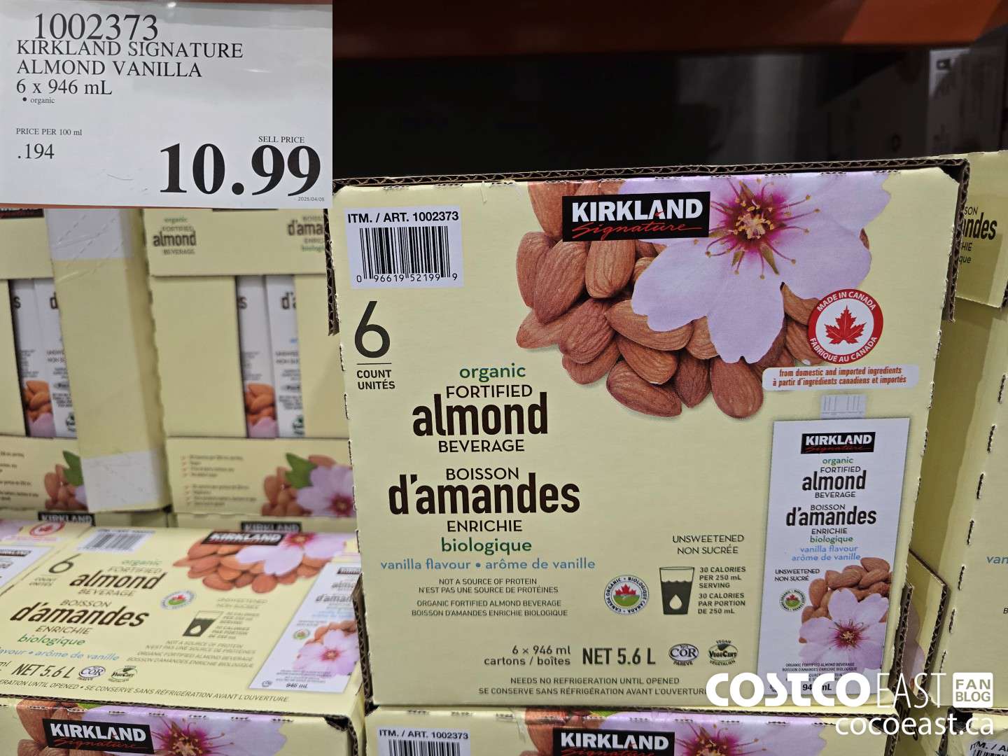 1002373 KIRKLAND SIGNATURE ORG ALMOND VANILLA 6 x 946 mL $10.99