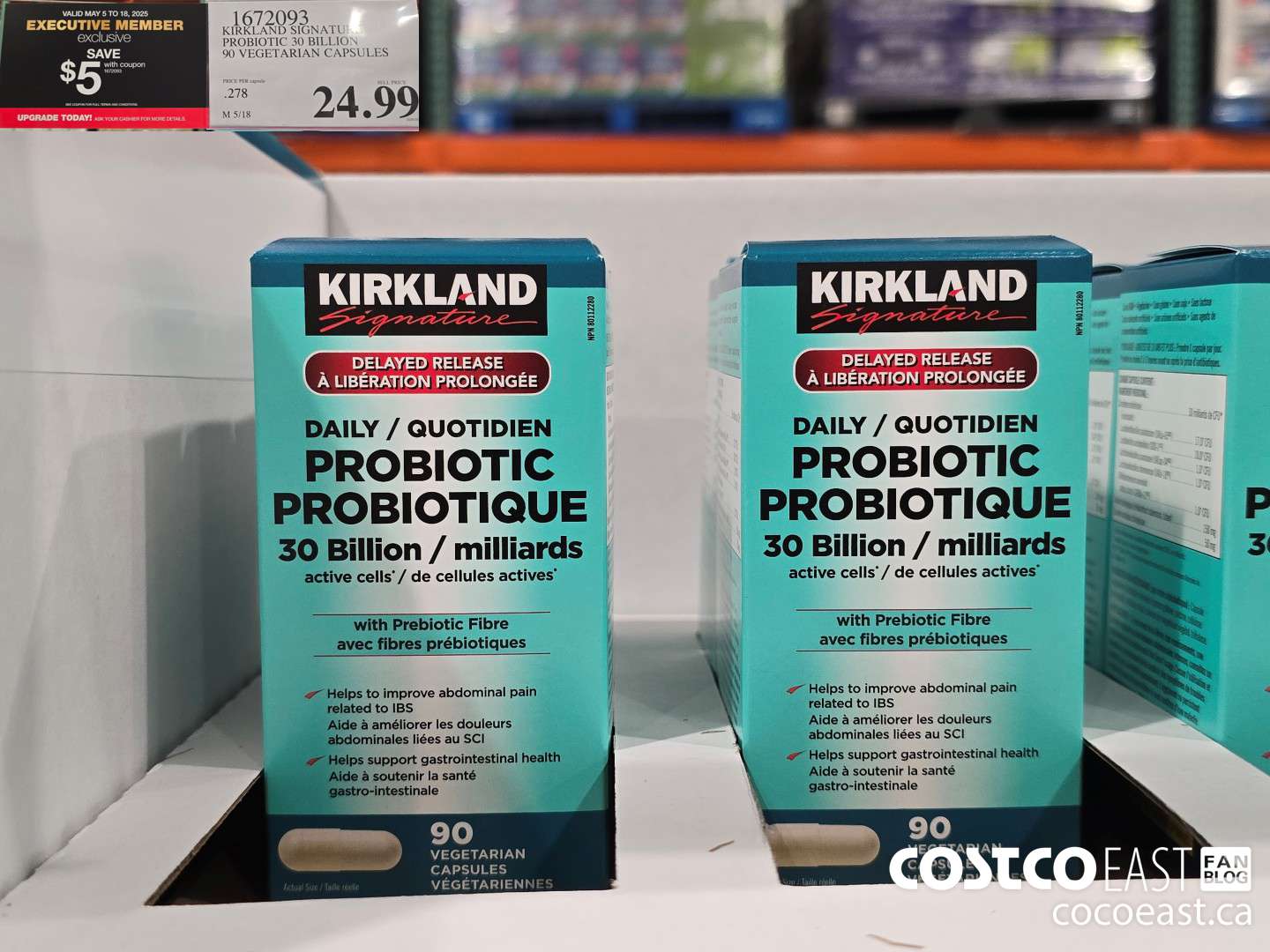 1672093 KIRKLAND SIGNATURE PROBIOTIC 30 BILLION 90 VEGETARIAN CAPSULES ($5.00 INSTANT SAVINGS EXPIRES ON 2025-05-18) $19.99