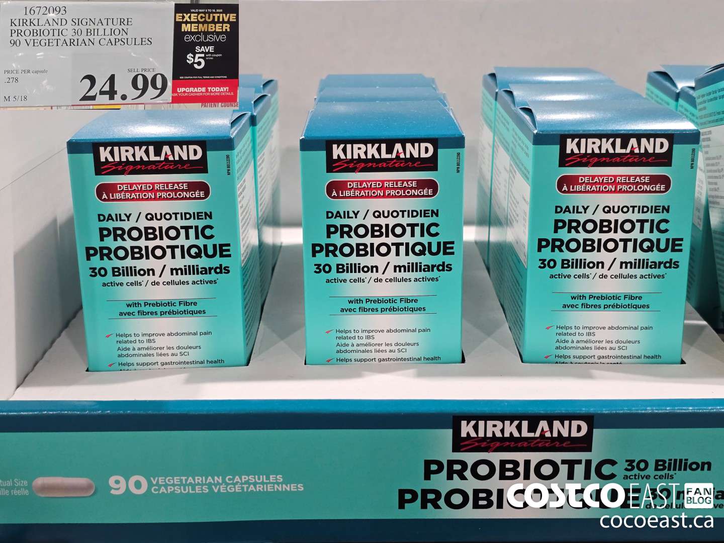 1672093 KIRKLAND SIGNATURE PROBIOTIC 30 BILLION 90 VEGETARIAN CAPSULES ($5.00 INSTANT SAVINGS EXPIRES ON 2025-05-18) $19.99