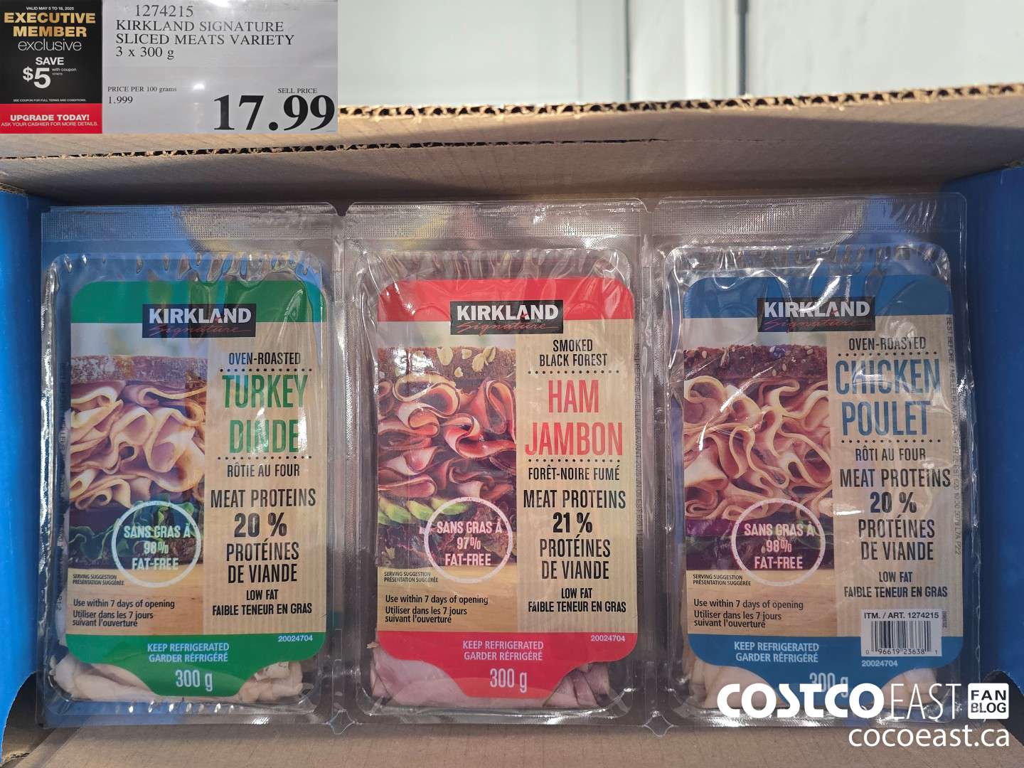 1274215 KIRKLAND SIGNATURE SLICED MEAT VARIETY 3 X 300 G ($5.00 INSTANT SAVINGS EXPIRES ON 2025-05-18) $12.99