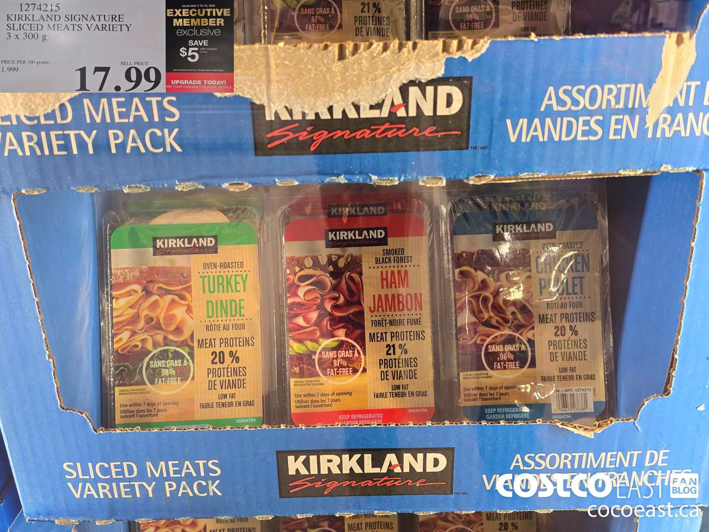 1274215 KIRKLAND SIGNATURE SLICED MEAT VARIETY 3 X 300 G ($5.00 INSTANT SAVINGS EXPIRES ON 2025-05-18) $12.99