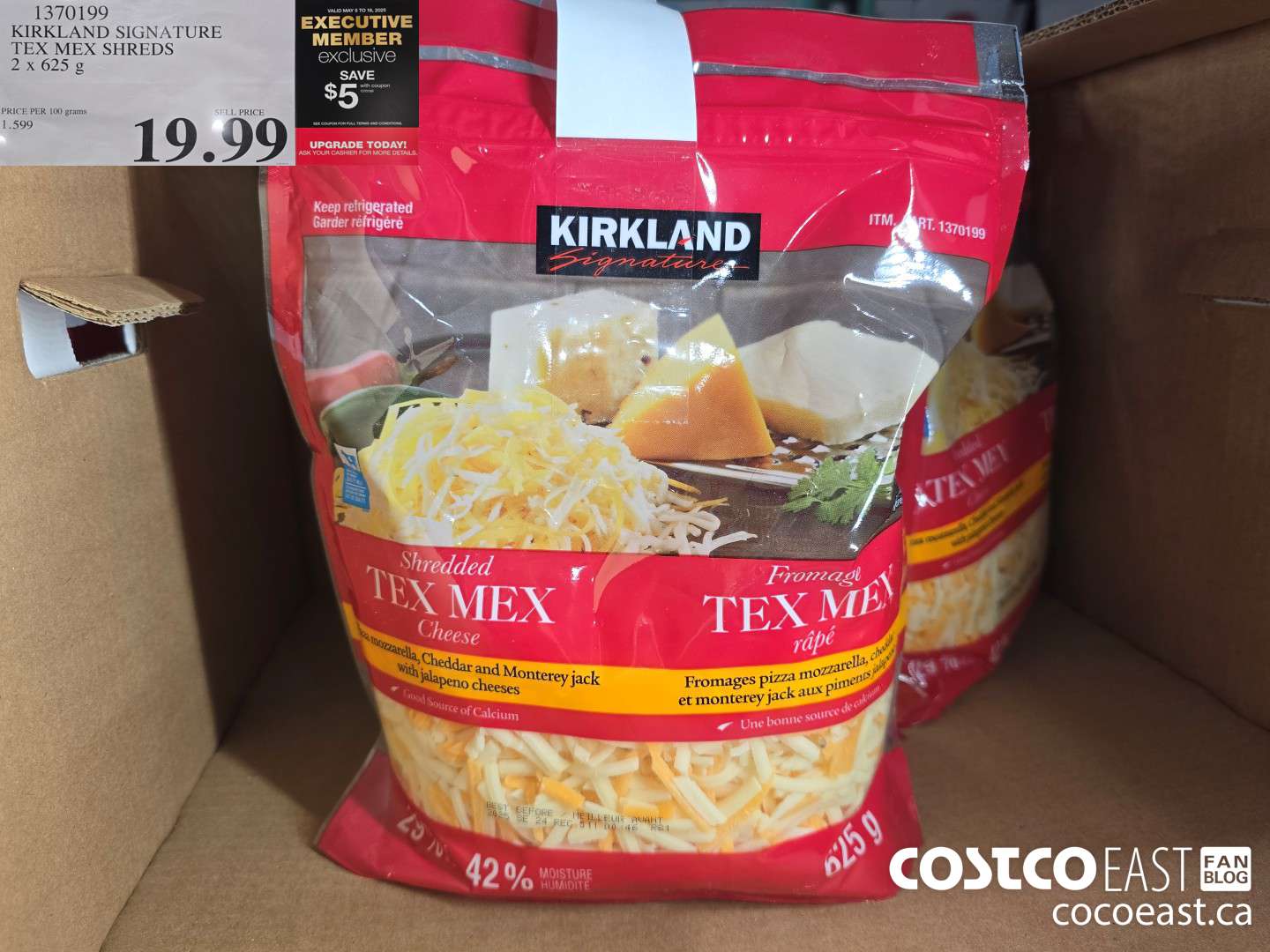 1370199 KIRKLAND SIGNATURE TEX MEX SHREDS 2 X 625G ($5.00 INSTANT SAVINGS EXPIRES ON 2025-05-18) $14.99