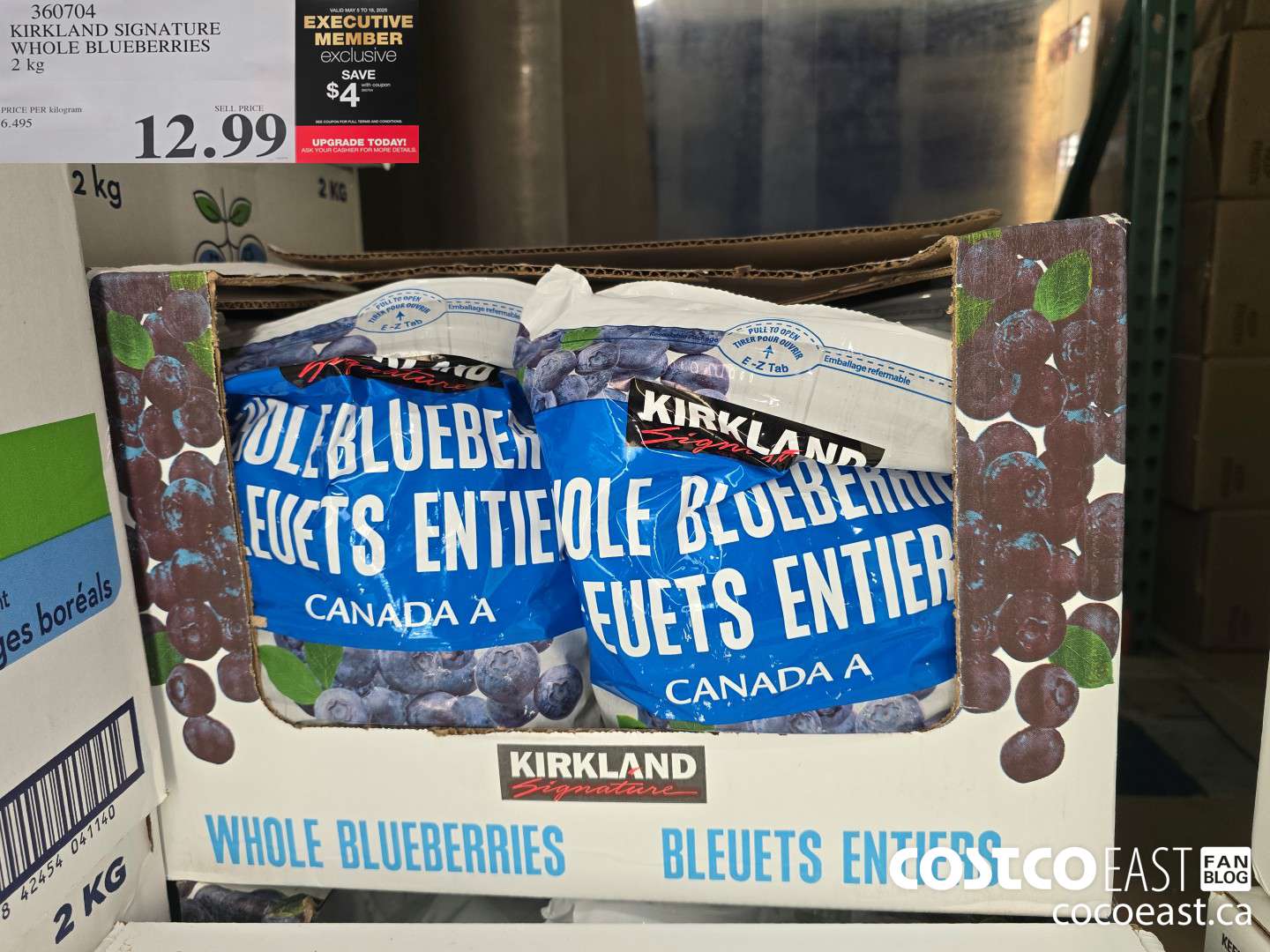 360704 KIRKLAND SIGNATURE WHOLE BLUEBERRIES 2 kg ($4.00 INSTANT SAVINGS EXPIRES ON 2025-05-18) $8.99