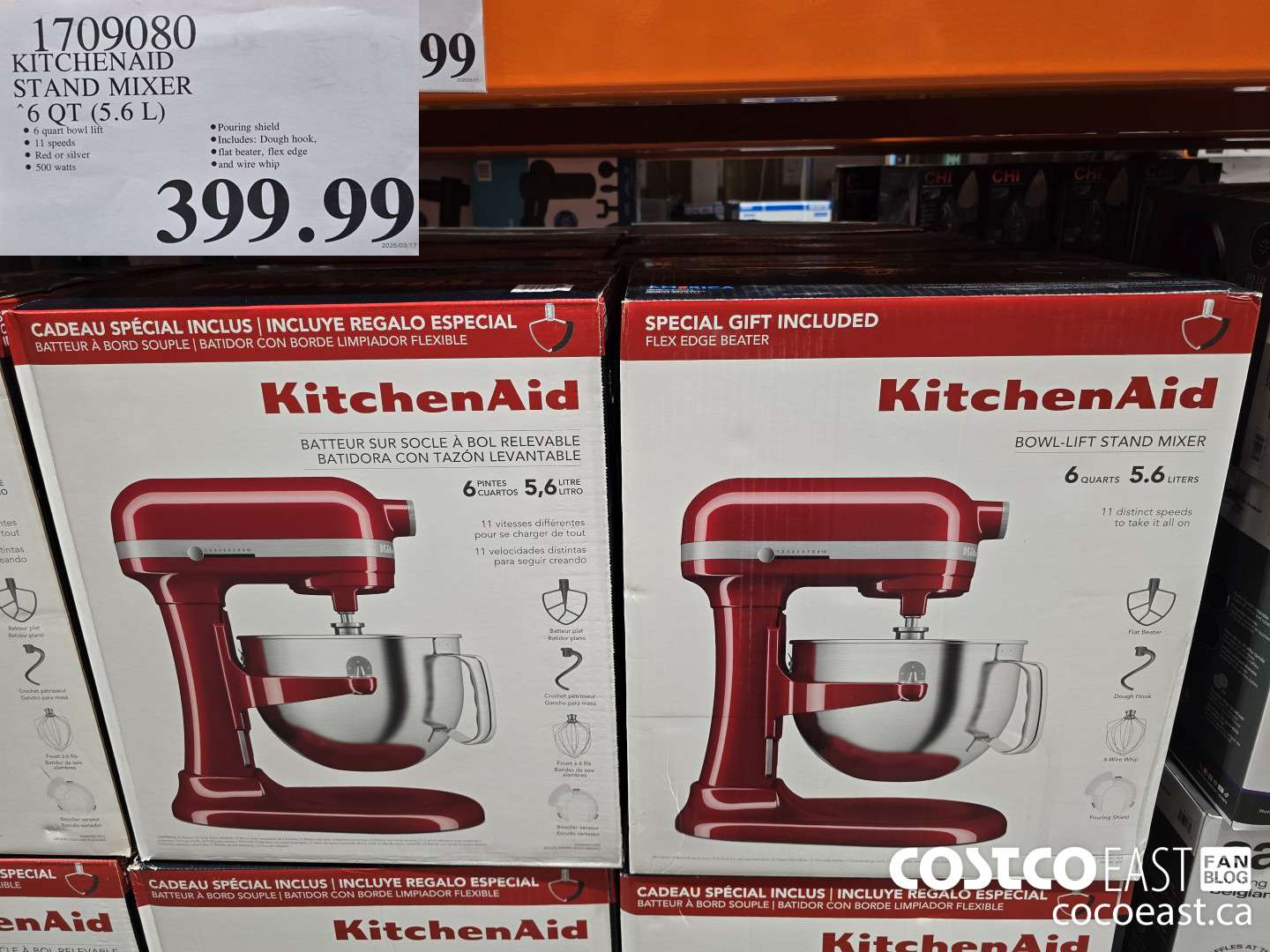 1709080 KITCHENAID STAND MIXER 6 QT (5.6 L) $399.99