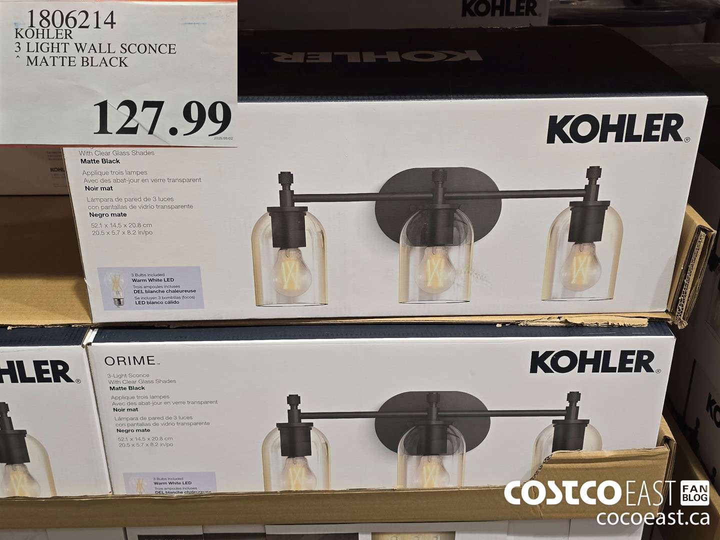 1806214 KOHLER 3 LIGHT WALL SCONCE ~ MATTE BLACK $127.99