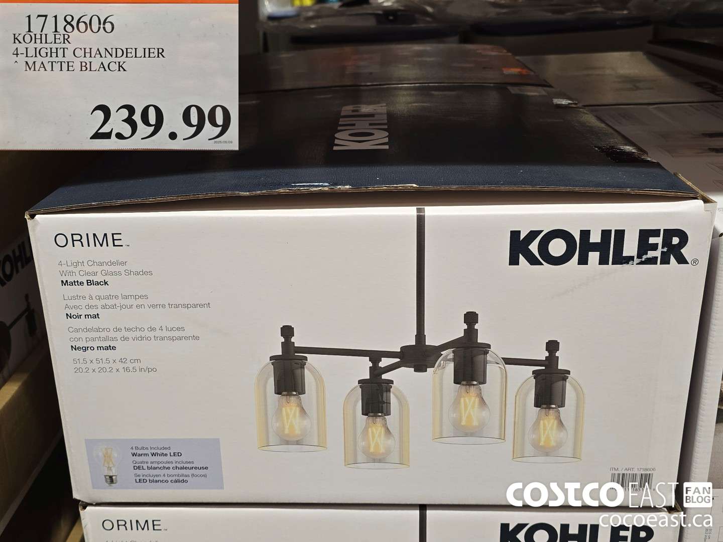 1718606 KOHLER 4-LIGHT CHANDELIER MATTE BLACK $259.99