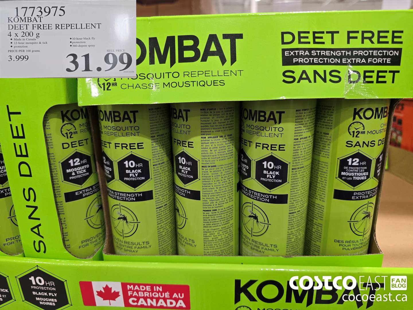 1773975 KOMBAT DEET FREE REPELLENT 4 X 200 G $31.99