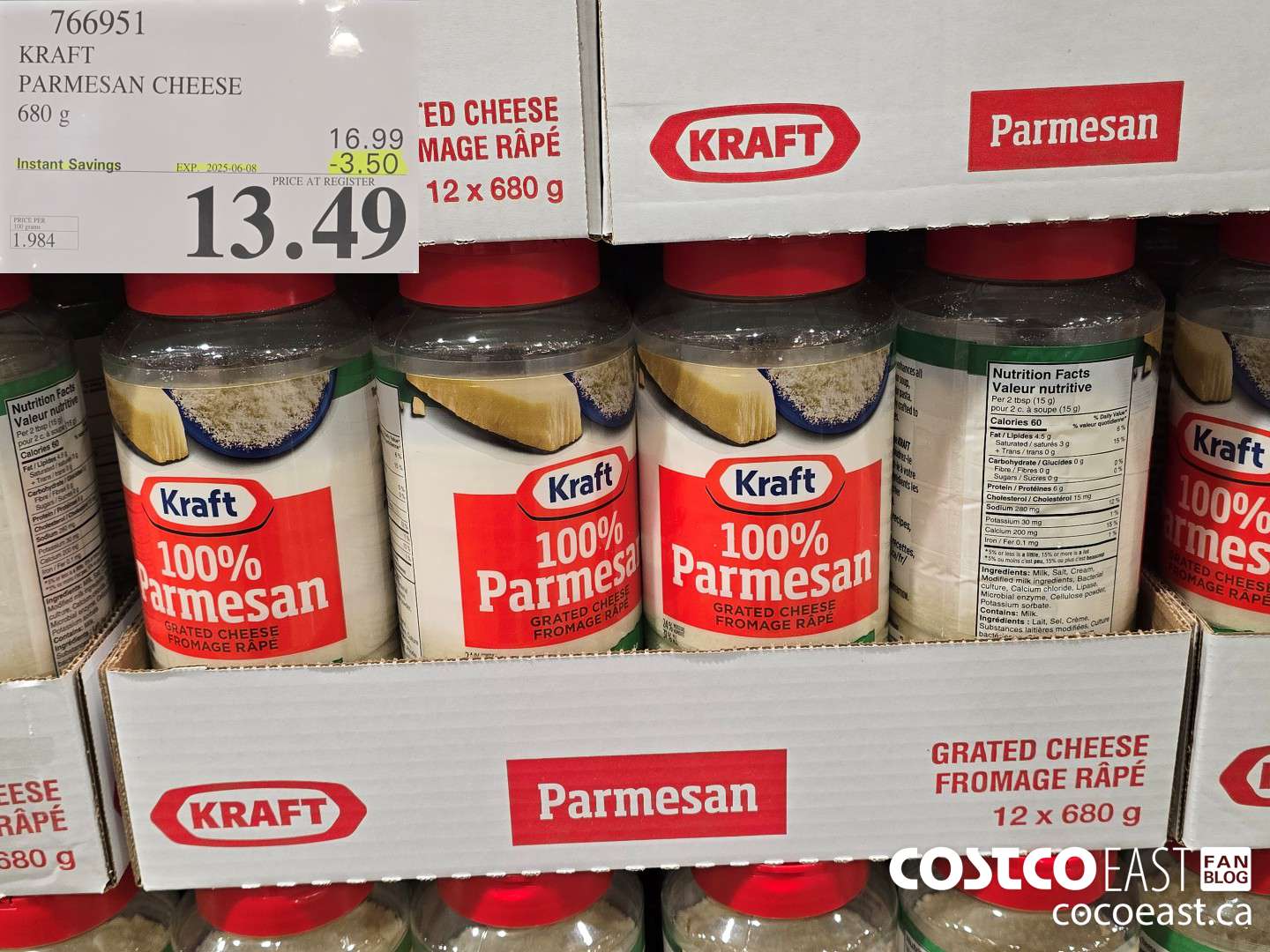 766951 KRAFT PARMESAN CHEESE 680 G ($3.50 INSTANT SAVINGS EXPIRES ON 2025-06-08) $13.49