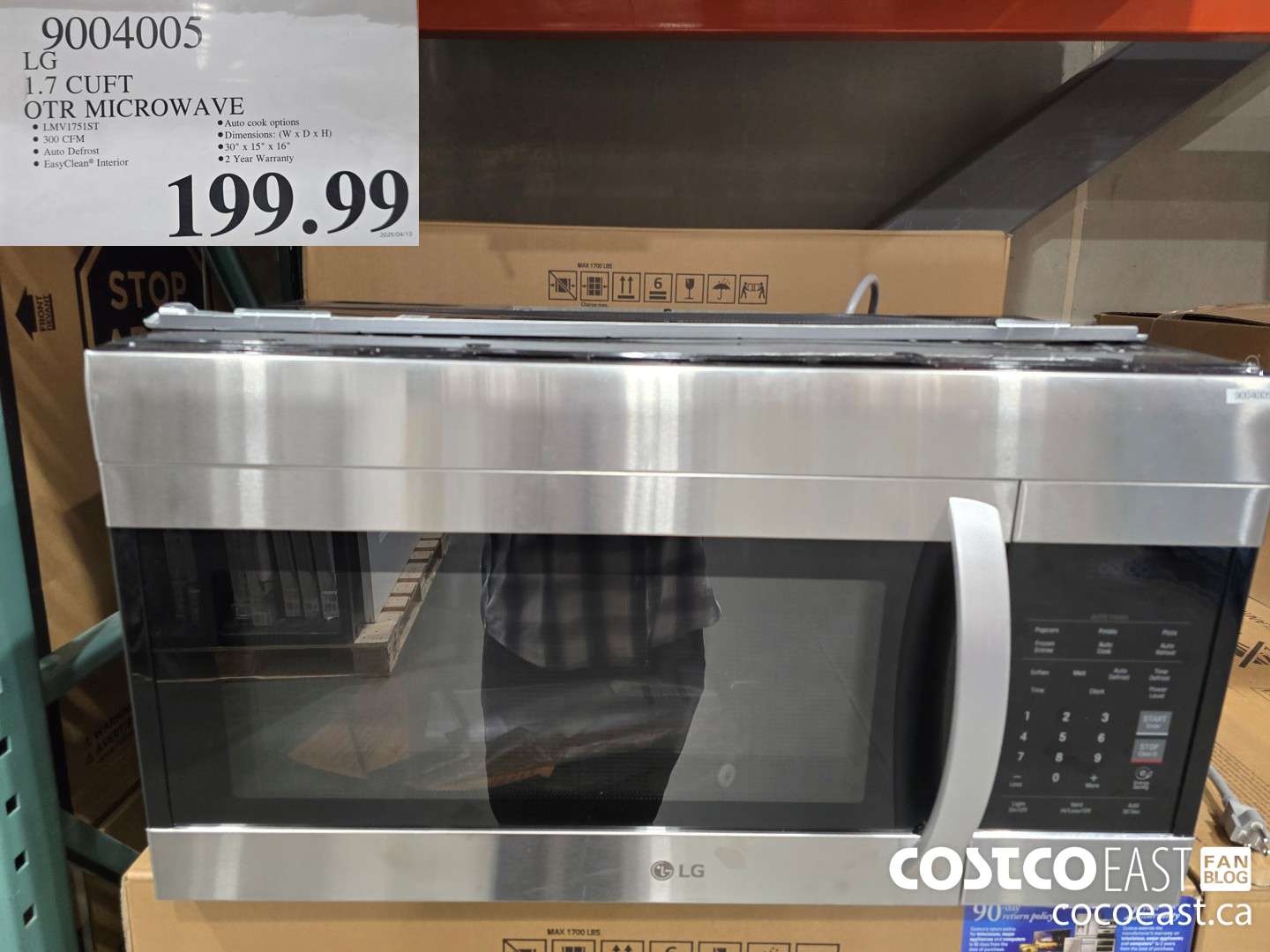 9004005 LG 1.7 CUFT OTR MICROWAVE $199.99