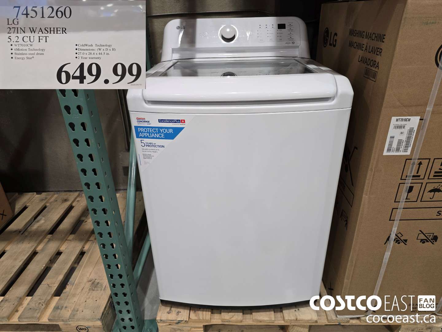 7451260 LG 27IN WASHER 5.2 CUFT $649.99