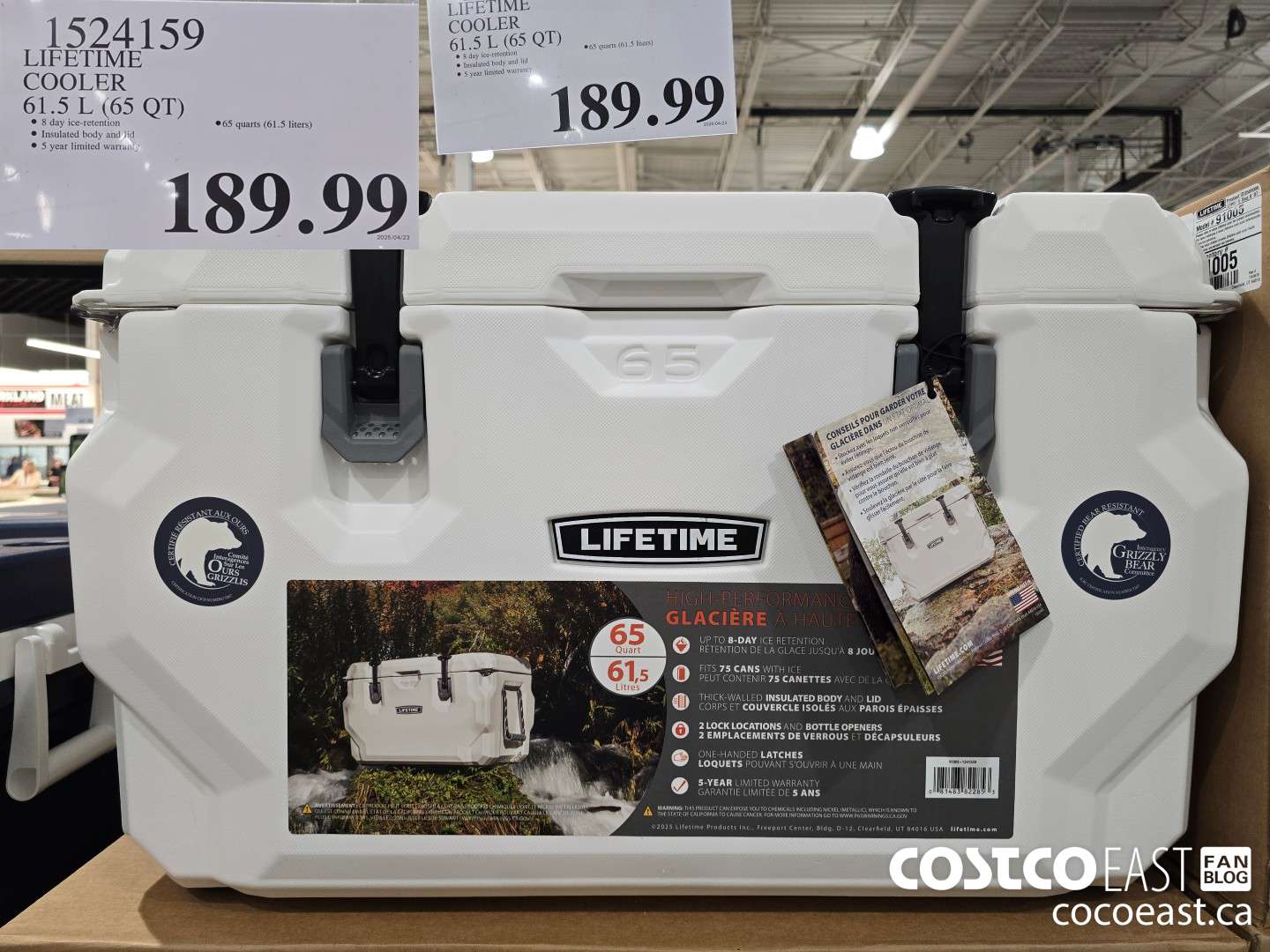 1524159 LIFETIME COOLER 61.5 L (65 QT) $189.99