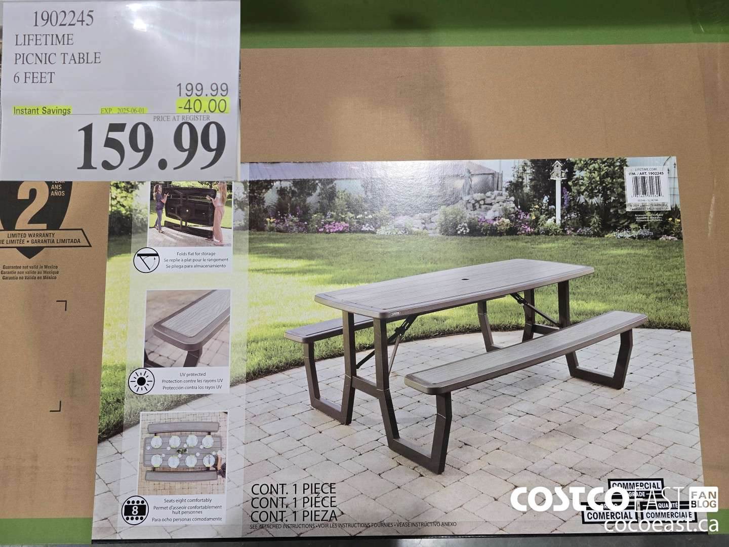 1902245 LIFETIME PICNIC TABLE 6 FEET ($40.00 INSTANT SAVINGS EXPIRES ON 2023-06-01) $159.99