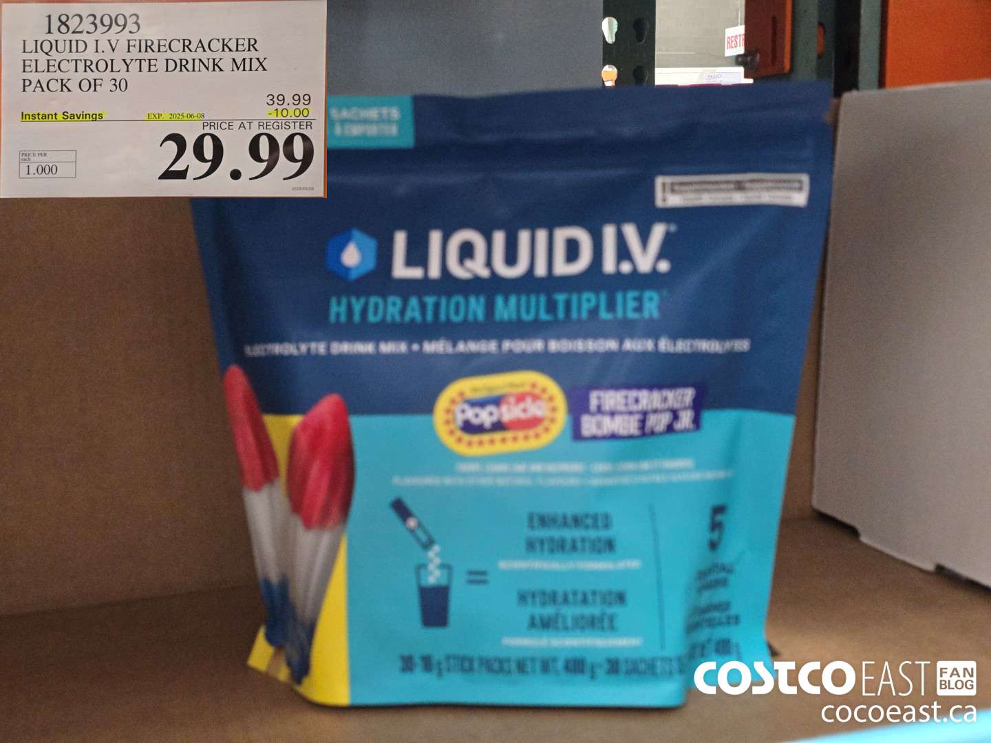 1823993 LIQUID I.V FIRECRACKER ELECTROLYTE DRINK MIX PACK OF 30 ($10.00 INSTANT SAVINGS EXPIRES ON 2025-06-08) $29.99