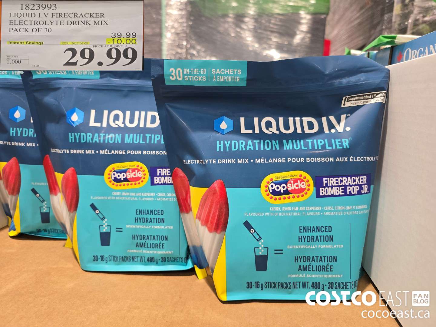1823993 LIQUID I.V FIRECRACKER ELECTROLYTE DRINK MIX PACK OF 30 ($10.00 INSTANT SAVINGS EXPIRES ON 2025-06-08) $29.99