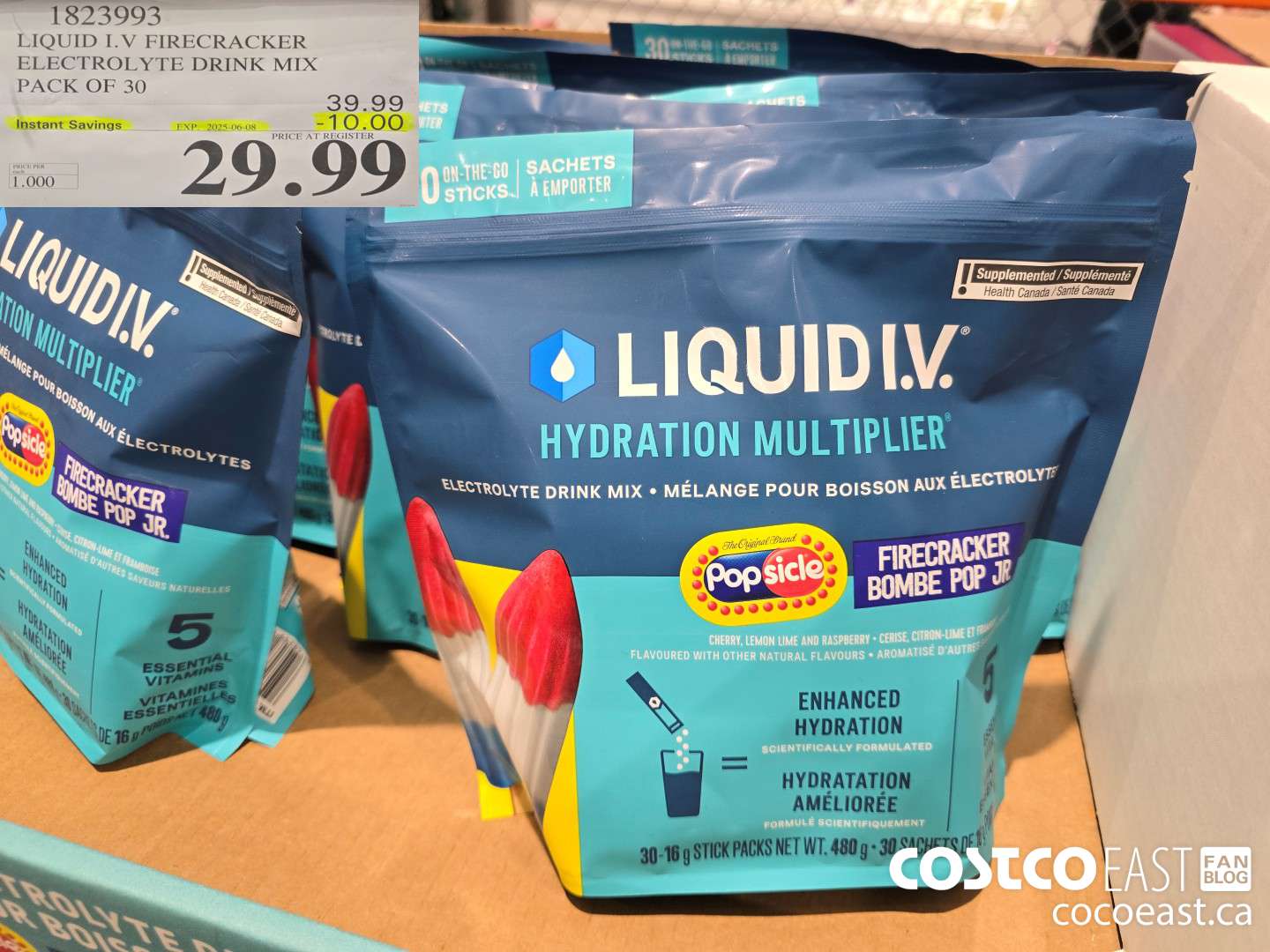 1823993 LIQUID I.V FIRECRACKER ELECTROLYTE DRINK MIX PACK OF 30 ($10.00 INSTANT SAVINGS EXPIRES ON 2025-06-08) $29.99