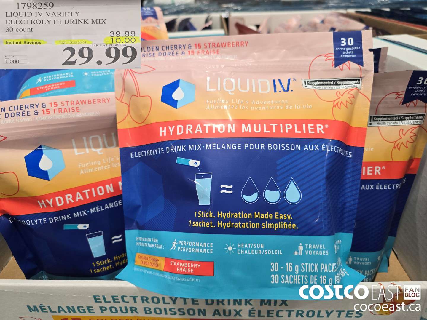 1798259 LIQUID IV VARIETY ELECTROLYTE DRINK MIX 30 count ($10.00 INSTANT SAVINGS EXPIRES ON 2025-06-08) $29.99