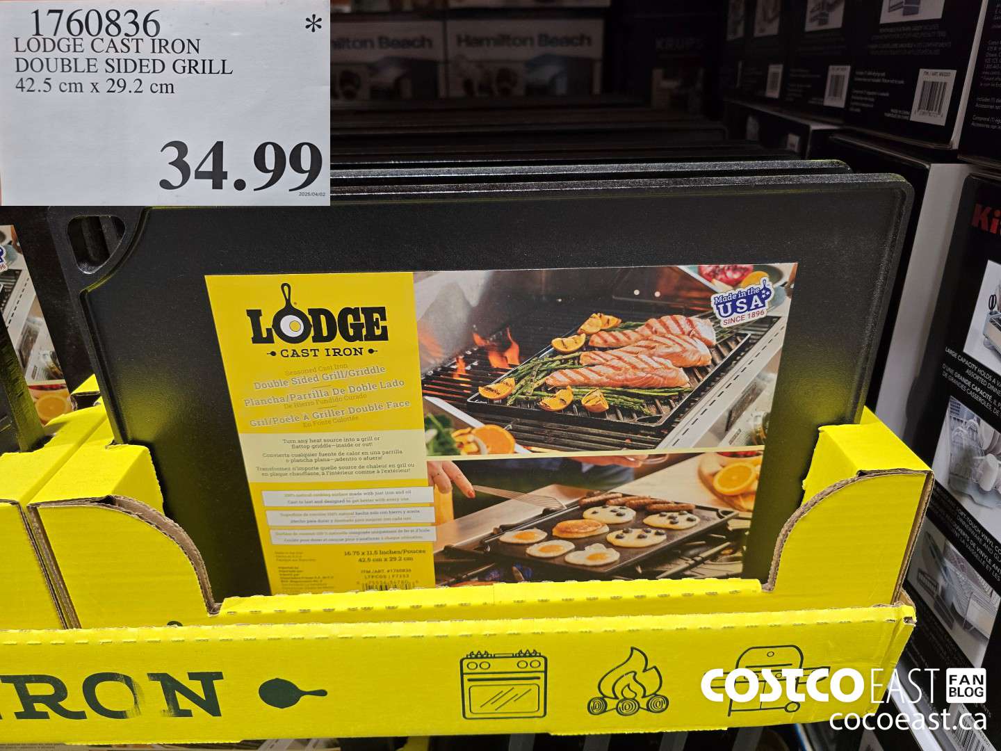 1760836 LODGE CAST IRON DOUBLE SIDED GRILL 42.5 CM X 29.2 CM $34.99