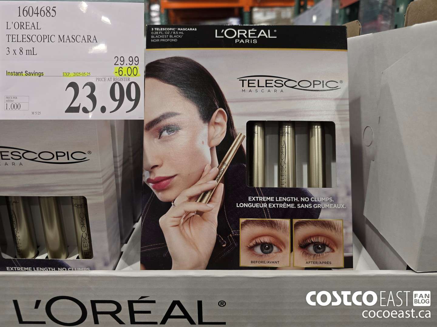 1604685 L'OREAL TELESCOPIC MASCARA 3 x 8 mL ($6.00 INSTANT SAVINGS EXPIRES ON 2025-05-25) $23.99