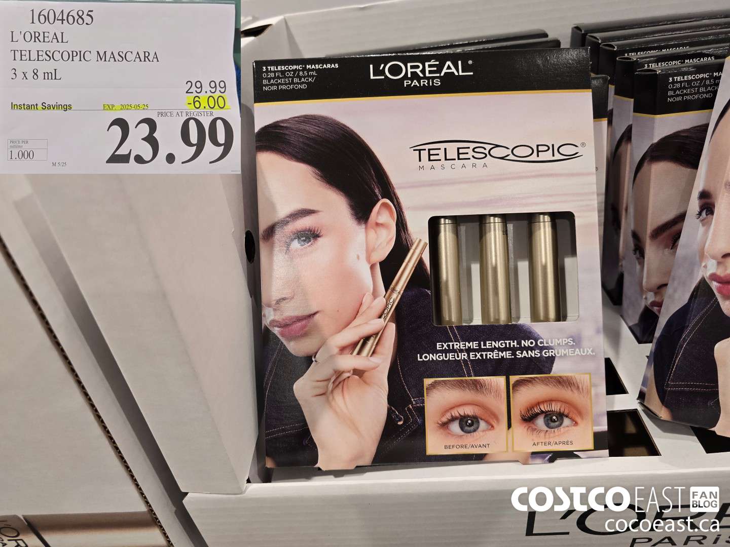 1604685 L'OREAL TELESCOPIC MASCARA 3 x 8 mL ($6.00 INSTANT SAVINGS EXPIRES ON 2025-05-25) $23.99