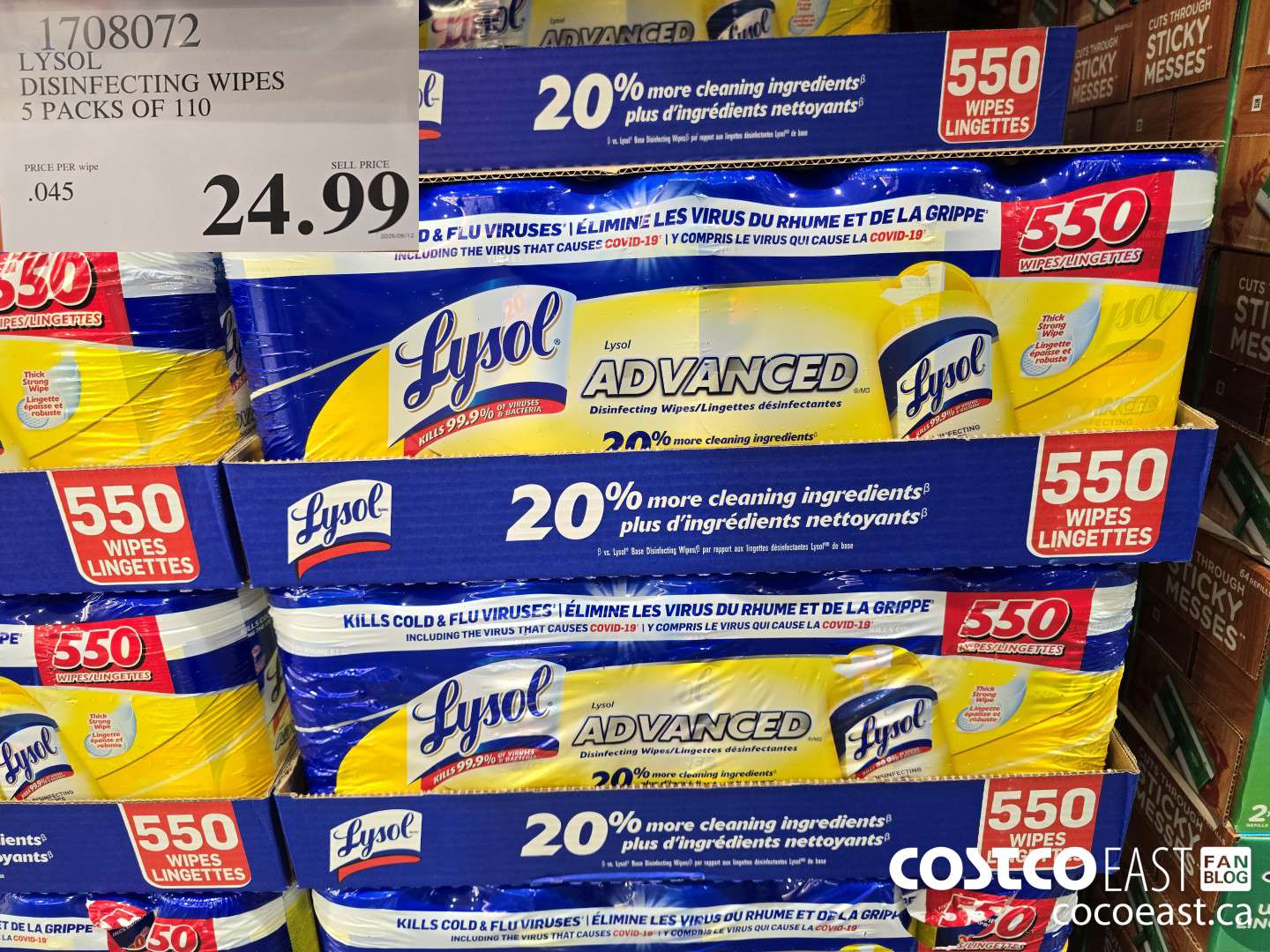 1708072 LYSOL DISINFECTING WIPES 5 PACKS OF 110 $24.99