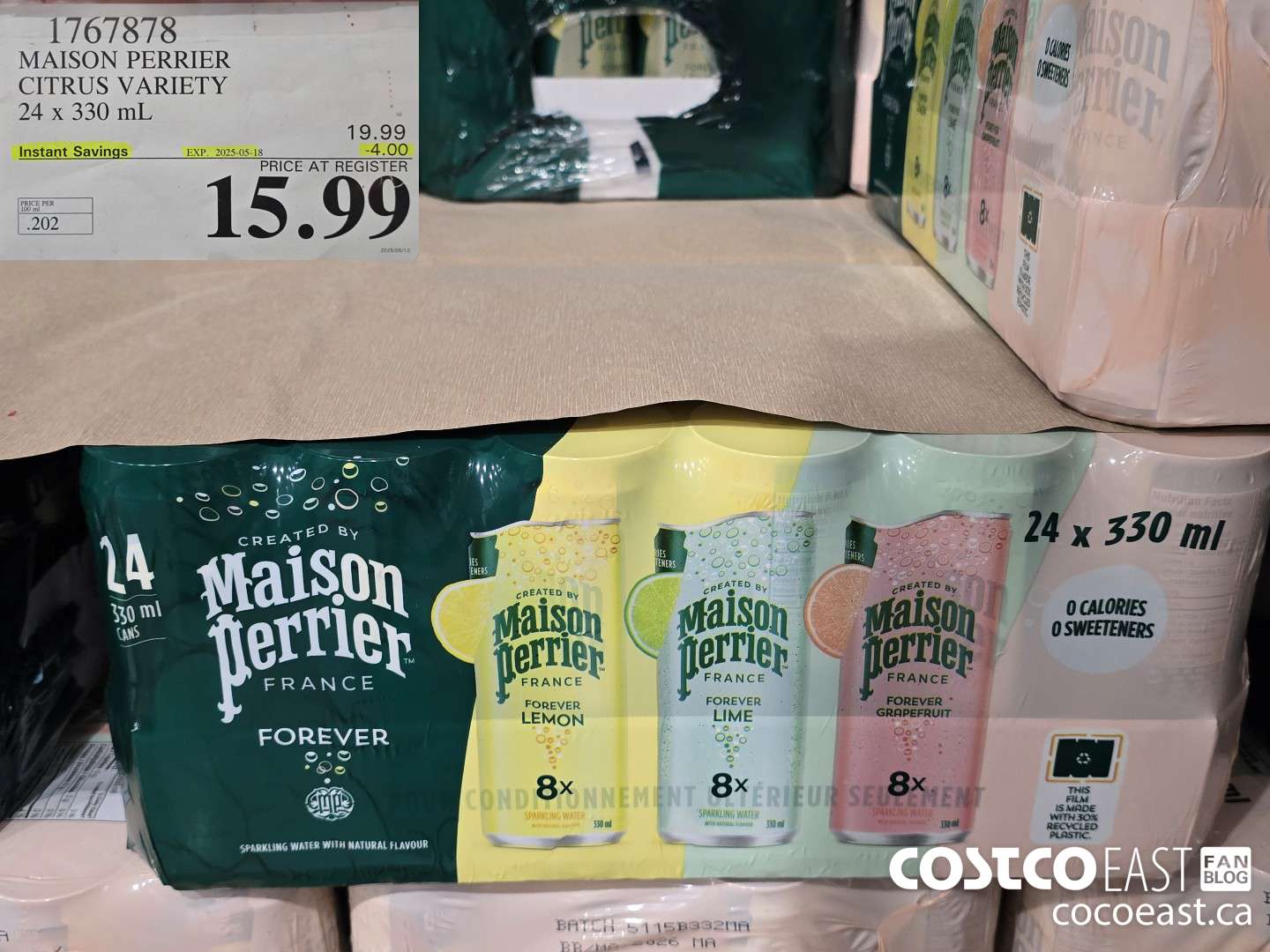 1767878 MAISON PERRIER CITRUS VARIETY 24 x 330 mL ($4.00 INSTANT SAVINGS EXPIRES ON 2025-05-18) $15.99