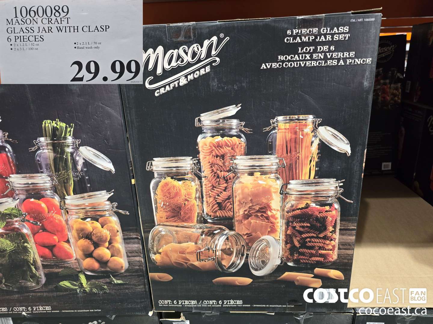 1060089 MASON CRAFT GLASS JAR WITH CLASP 6 PIECES $29.99