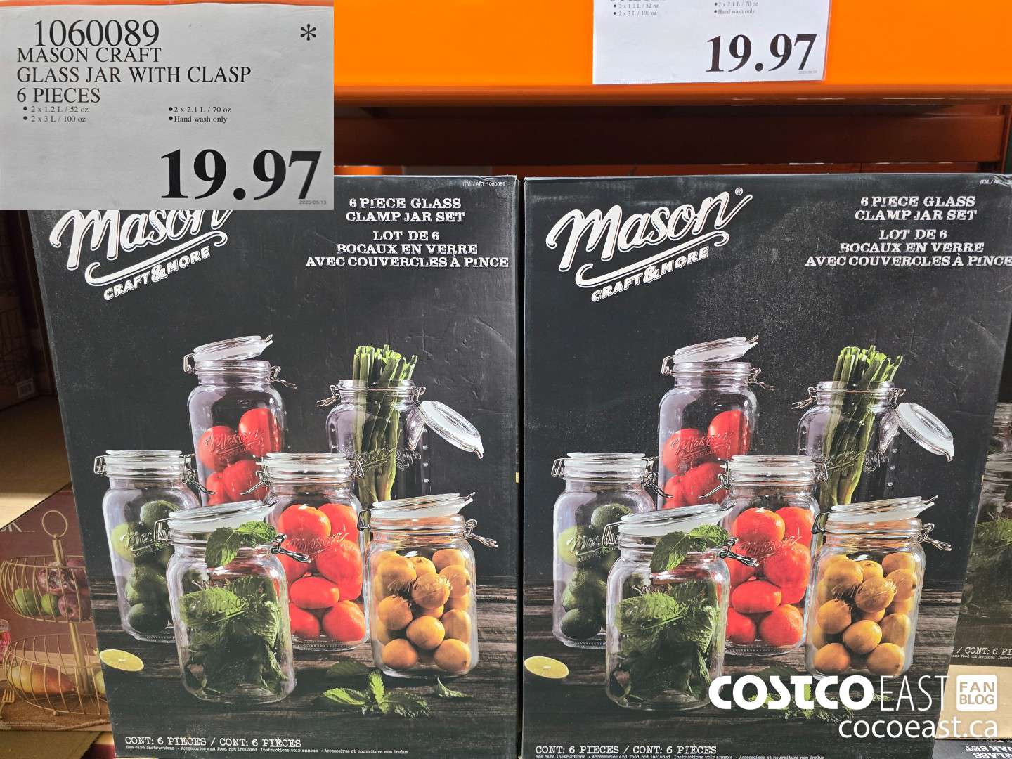 1060089 MASON CRAFT GLASS JAR WITH CLASP 6 PIECES $19.97