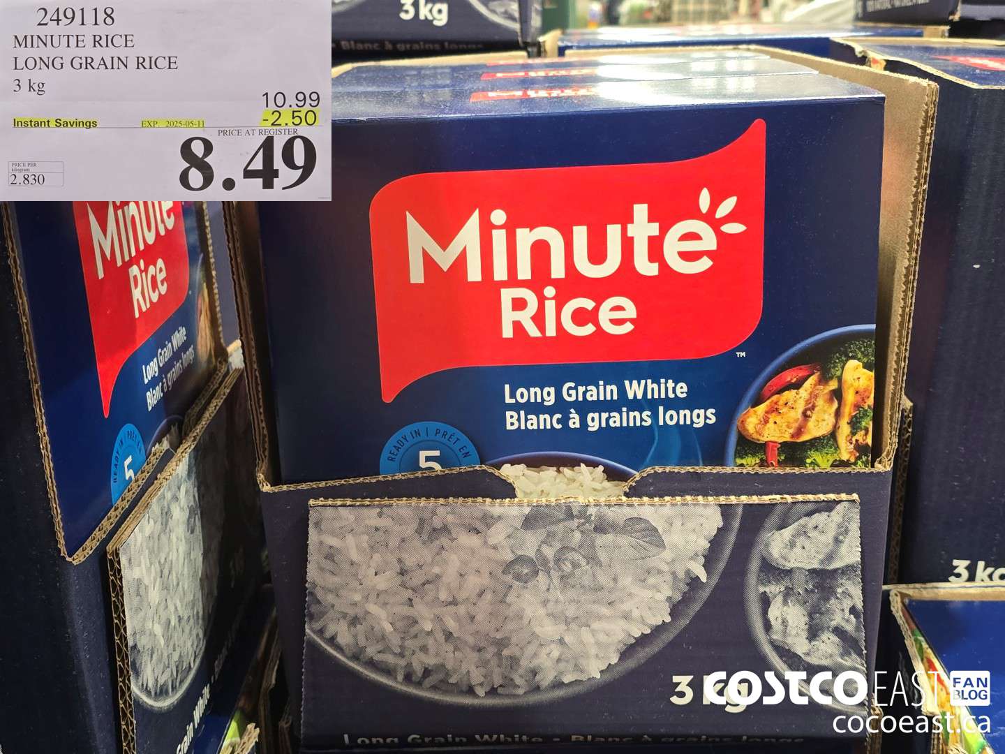 249118 MINUTE RICE LONG GRAIN RICE 3 KG ($2.50 INSTANT SAVINGS EXPIRES ON 2025-05-11) $8.49