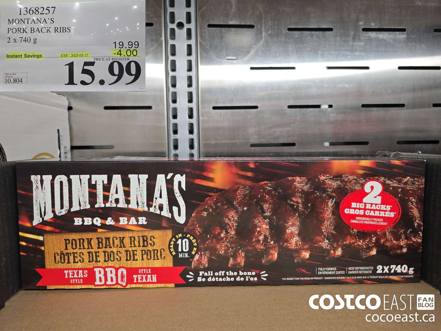 1368257 MONTANA'S PORK BACK RIBS 2 X 740 G ($4.00 INSTANT SAVINGS EXPIRES ON 2025-05-17) $15.99