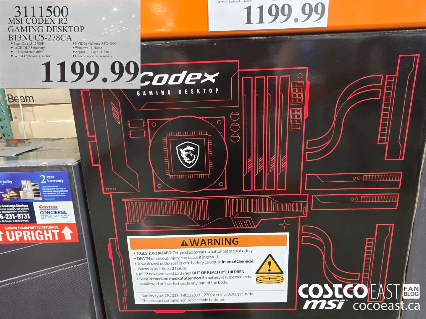 3111500 MSI CODEX R2 GAMING DESKTOP BI3NUC5-278CA $1199.99