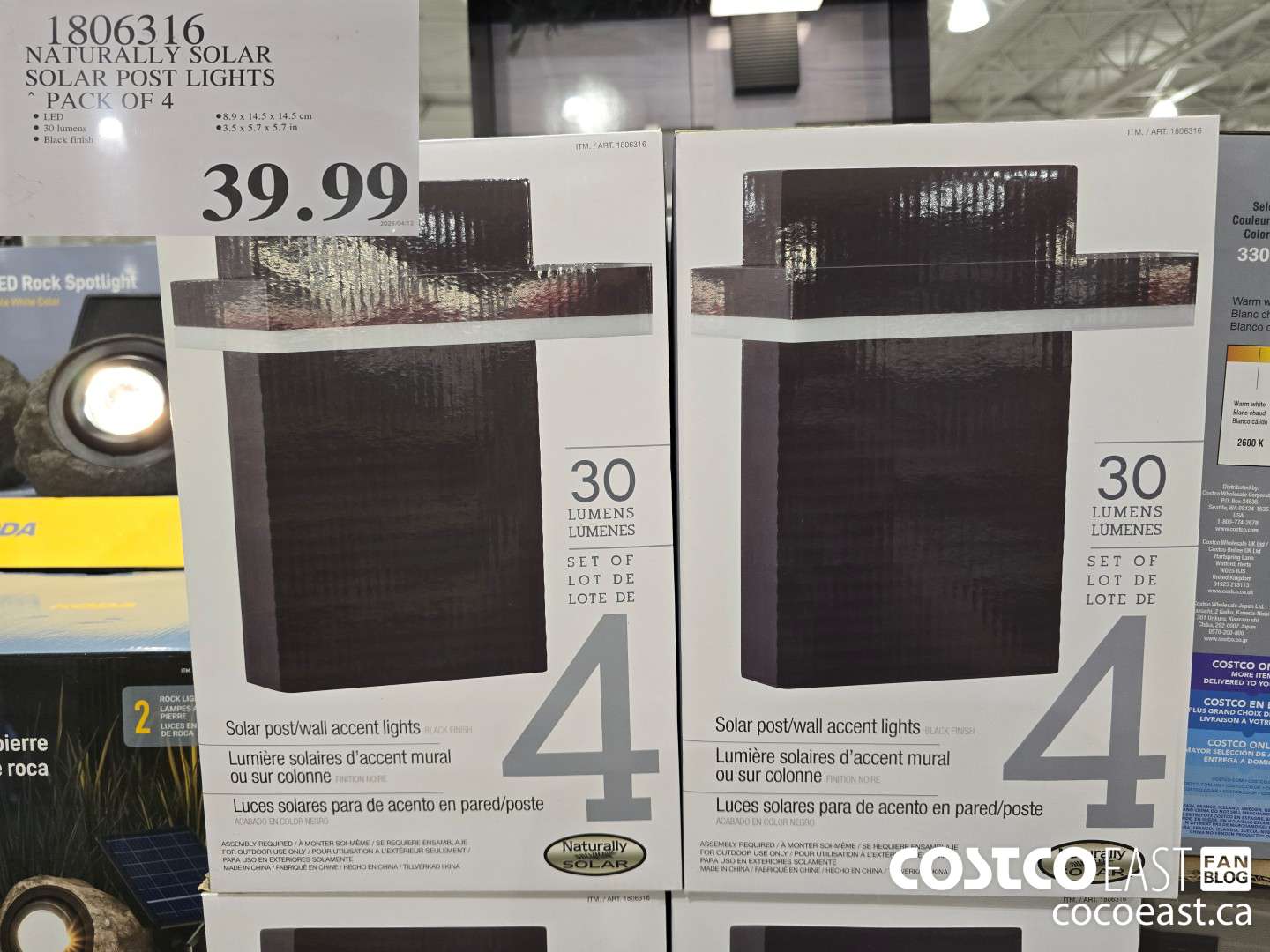 1806316 NATURALLY SOLAR SOLAR POST LIGHTS ~ PACK OF 4 $39.99