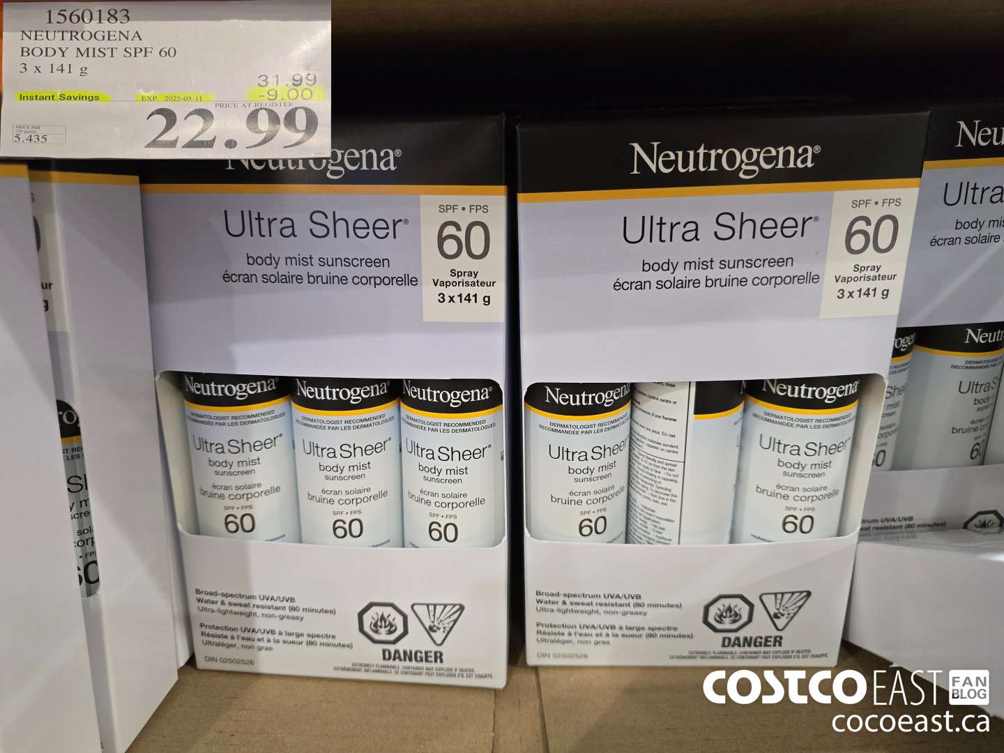 1560183 NEUTROGENA BODY MIST SPF 60 3 X 141 g ($9.00 INSTANT SAVINGS EXPIRES ON 2025-05-11) $22.99