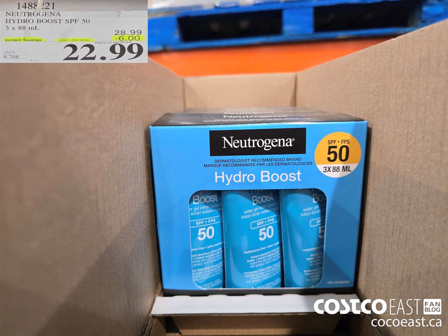 1488221 NEUTROGENA HYDROBOOST SPF 50 3 x 88 mL ($6.00 INSTANT SAVINGS EXPIRES ON 2025-06-08) $22.99