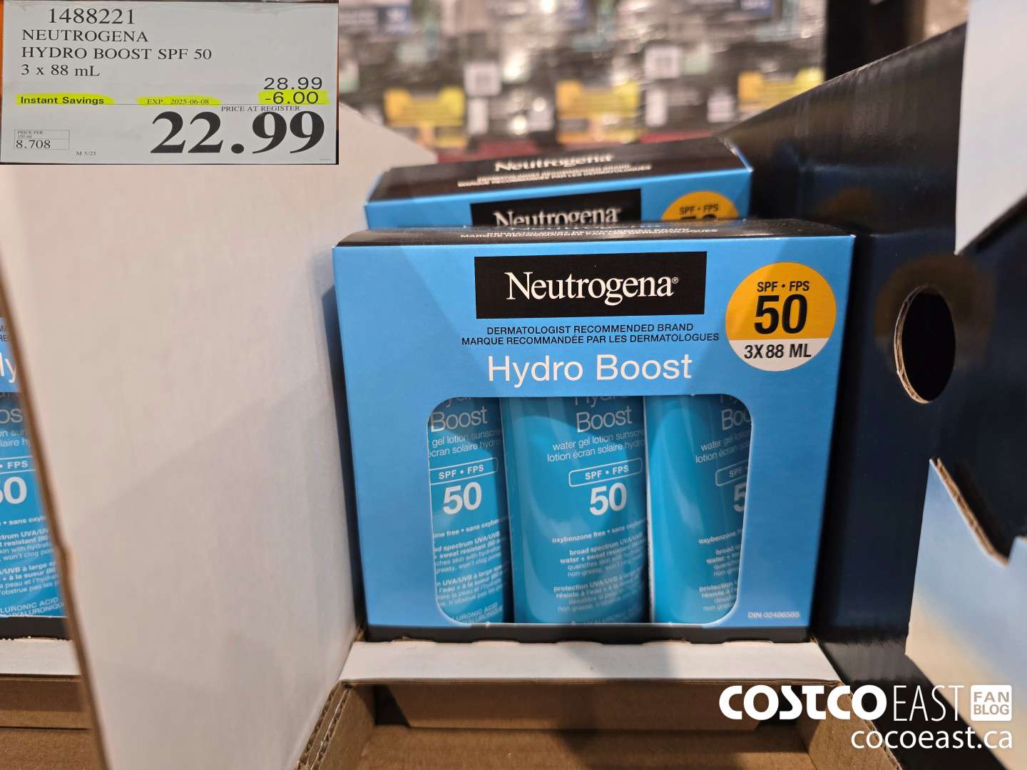 1488221 NEUTROGENA HYDROBOOST SPF 50 3 x 88 mL ($6.00 INSTANT SAVINGS EXPIRES ON 2025-06-08) $22.99