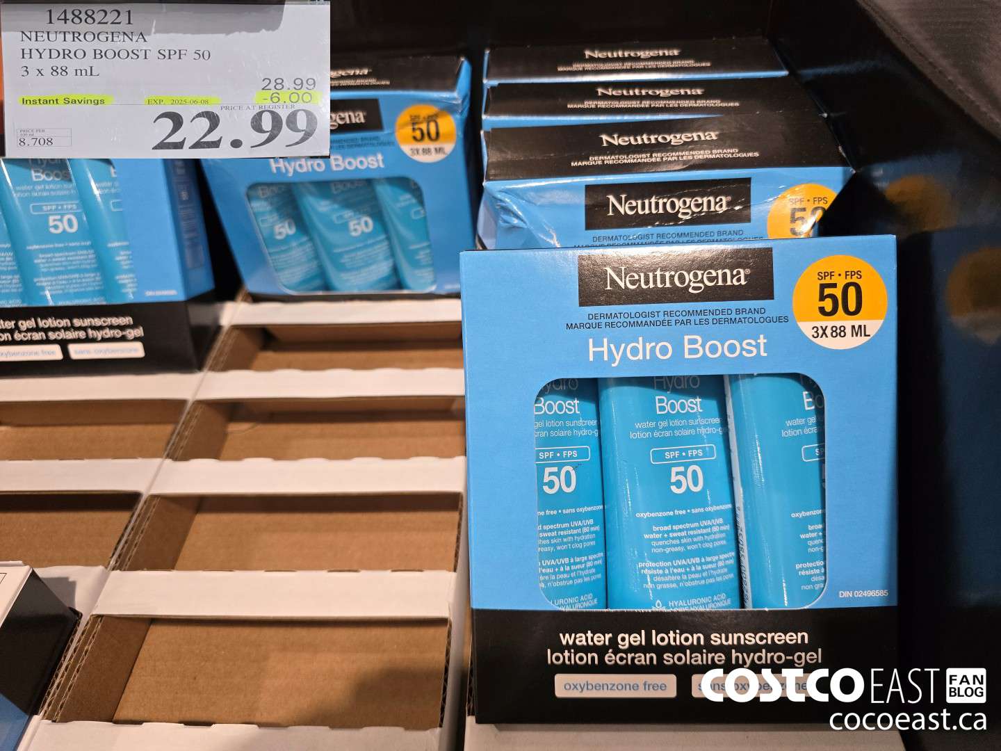 1488221 NEUTROGENA HYDROBOOST SPF 50 3 x 88 mL ($6.00 INSTANT SAVINGS EXPIRES ON 2025-06-08) $22.99