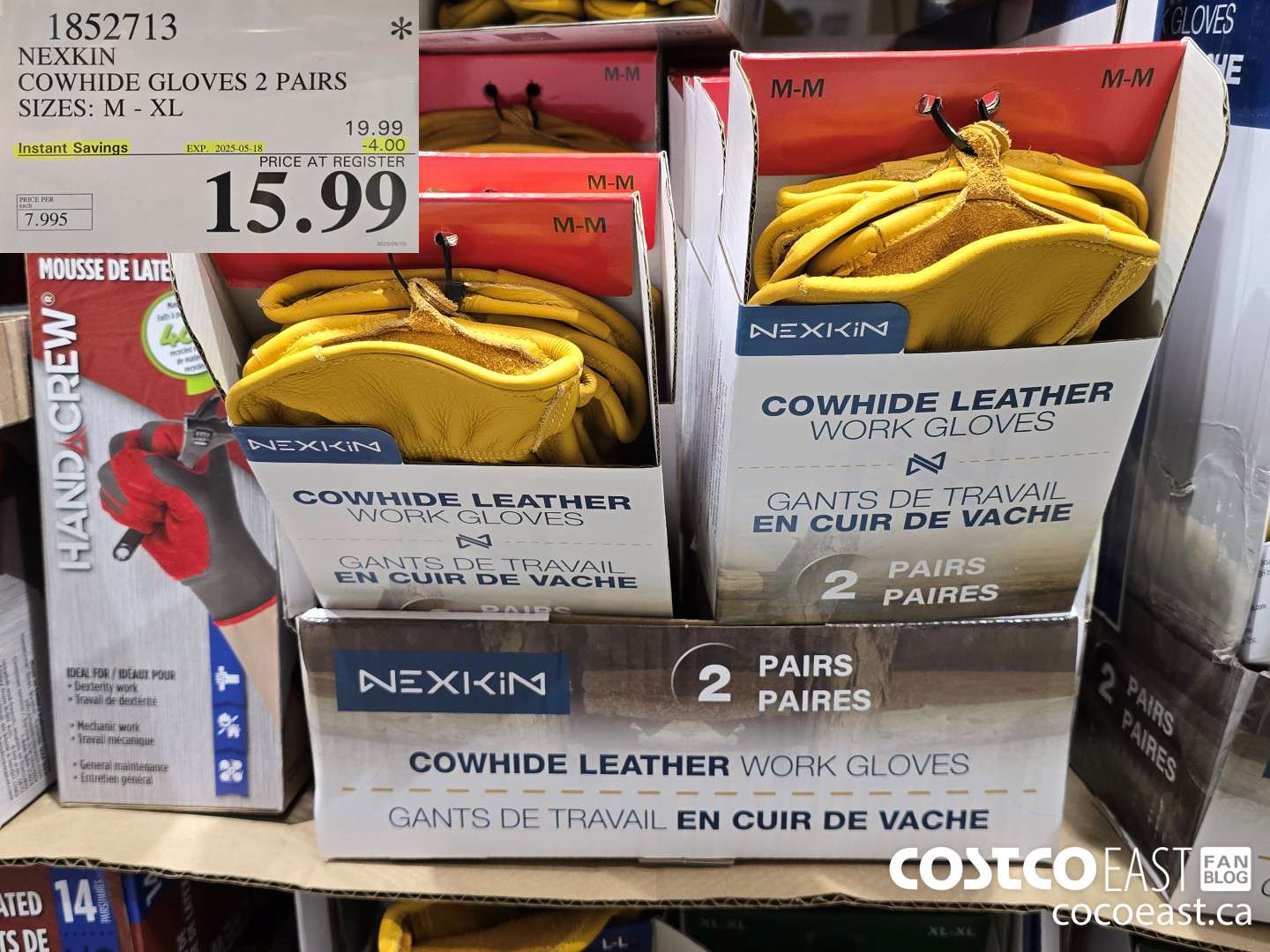 1852713 NEXKIN COWHIDE GLOVES 2 PAIRS SIZES: M - XL ($4.00 INSTANT SAVINGS EXPIRES ON 2025-05-18) $15.99