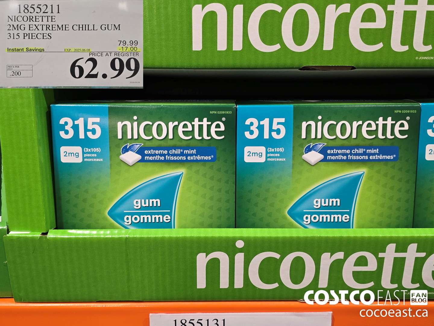 1855211 NICORETTE 2MG EXTREME CHILL GUM 315 PIECES ($17.00 INSTANT SAVINGS EXPIRES ON 2025-06-08) $62.99