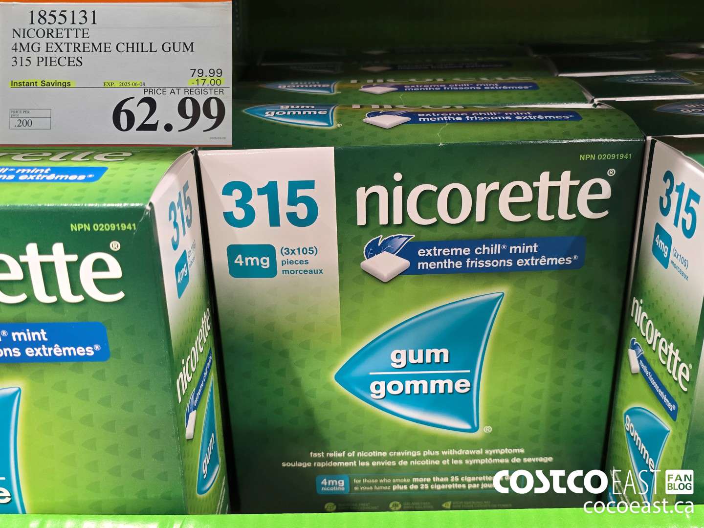 1855131 NICORETTE 4MG EXTREME CHILL GUM 315 PIECES ($17.00 INSTANT SAVINGS EXPIRES ON 2025-06-08) $62.99