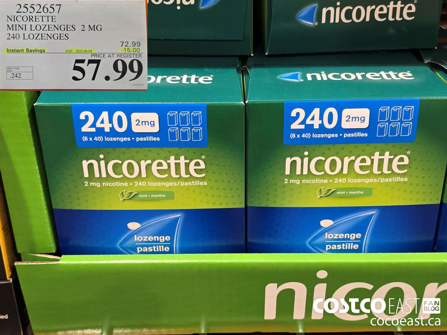 2552657 NICORETTE MINI LOZENGES 2 MG 240 lozenges ($15.00 INSTANT SAVINGS EXPIRES ON 2025-06-08) $57.99