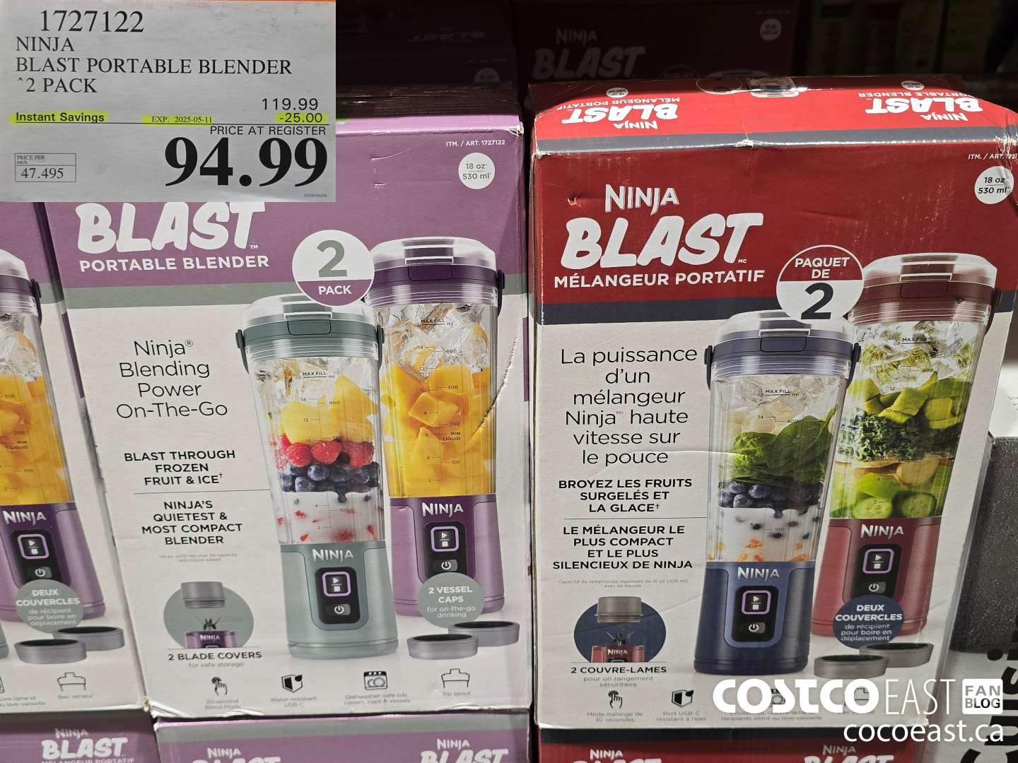 1727122 NINJA BLAST PORTABLE BLENDER 2 PACK ($25.00 INSTANT SAVINGS EXPIRES ON 2025-05-11) $94.99