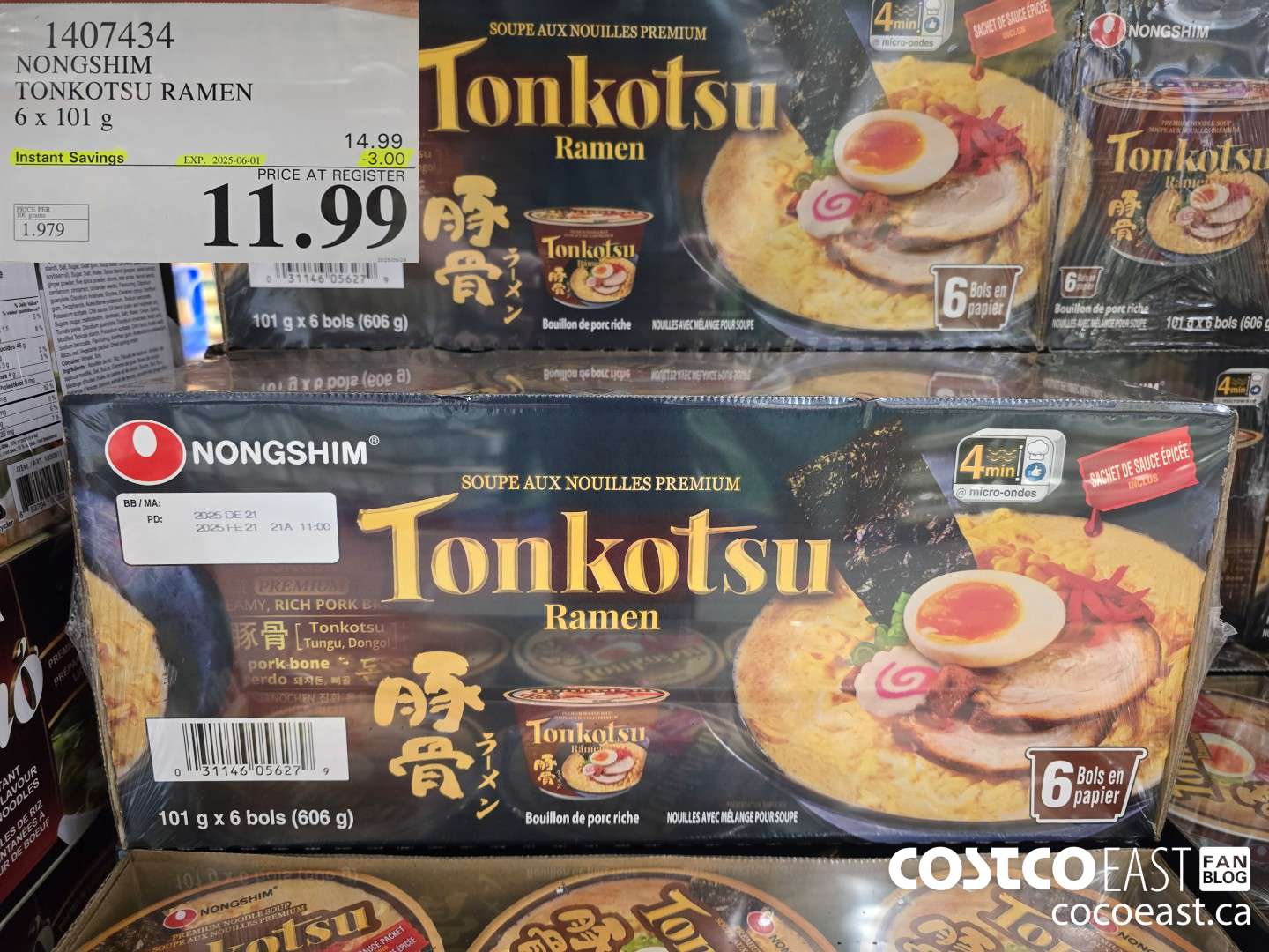 1407434 NONGSHIM TONKOTSU RAMEN 6 X 101 G ($3.00 INSTANT SAVINGS EXPIRES ON 2025-06-01) $11.99