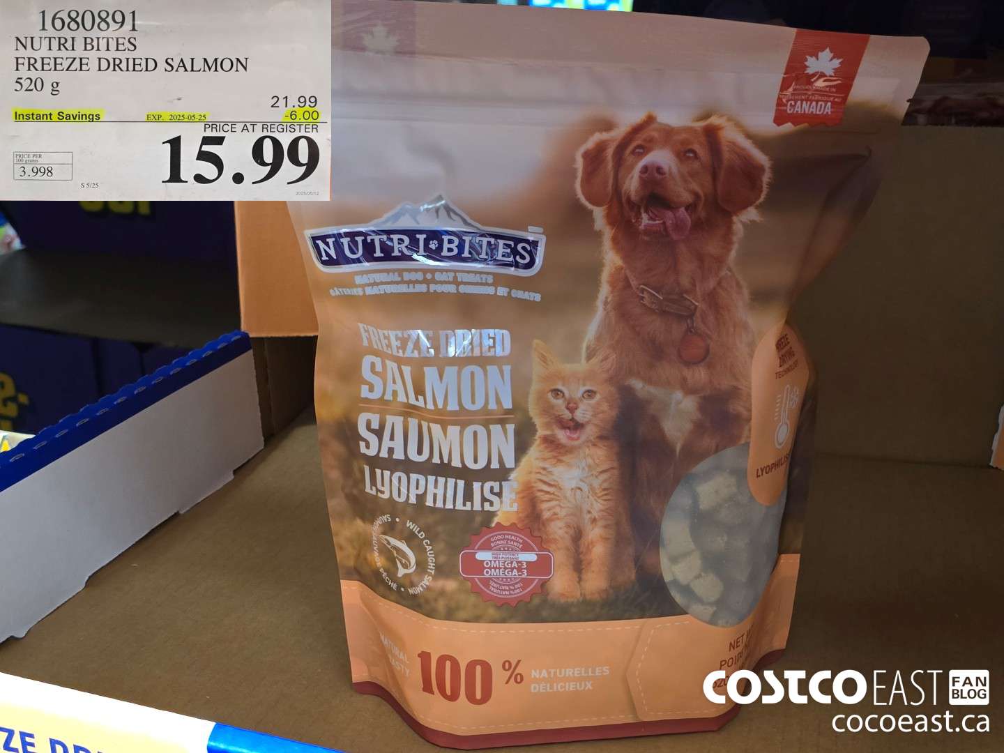 1680891 NUTRI BITES FREEZE DRIED SALMON 520 g ($6.00 INSTANT SAVINGS EXPIRES ON 2025-05-25) $15.99