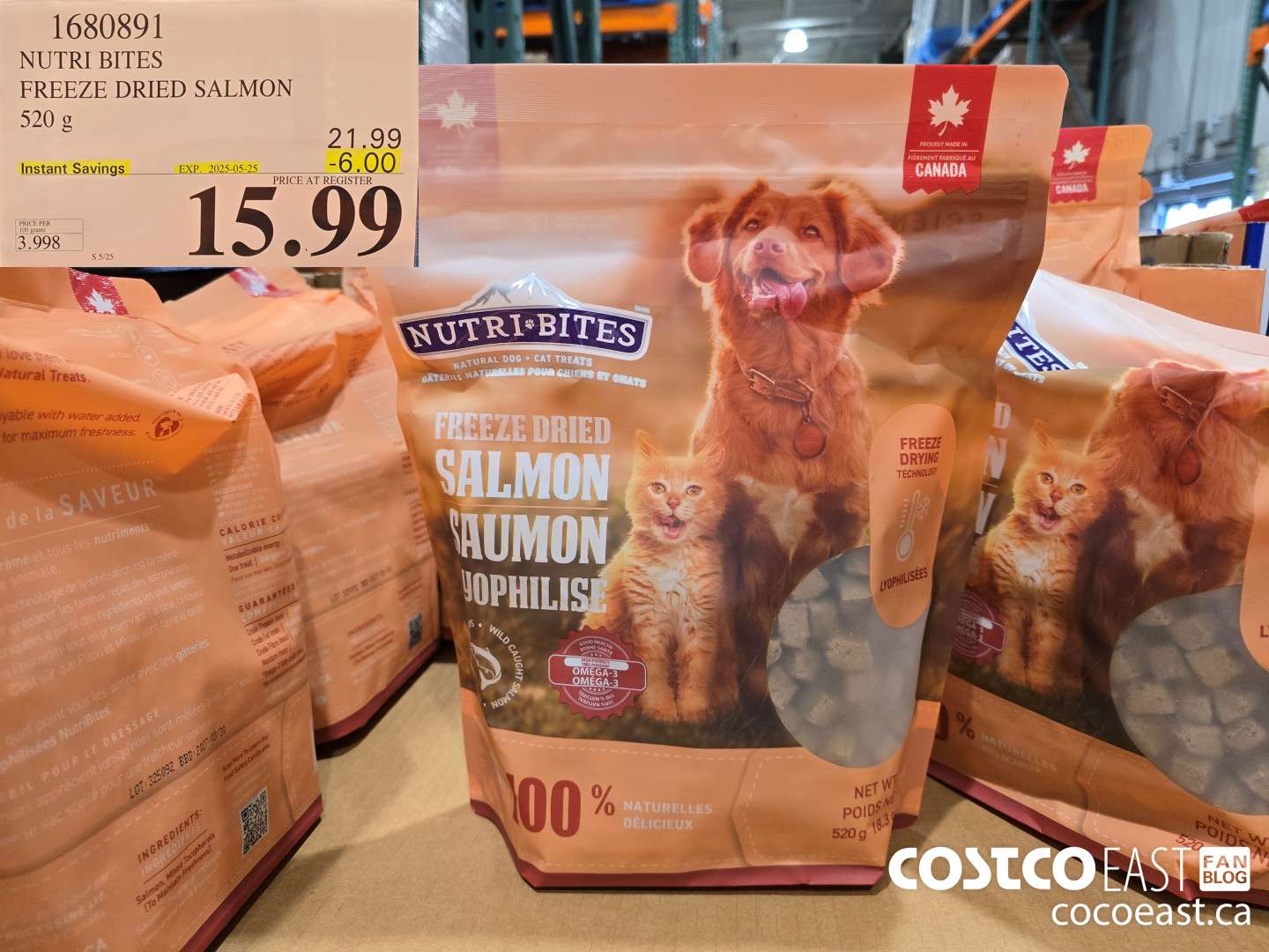 1680891 NUTRI BITES FREEZE DRIED SALMON 520 g ($6.00 INSTANT SAVINGS EXPIRES ON 2025-05-25) $15.99