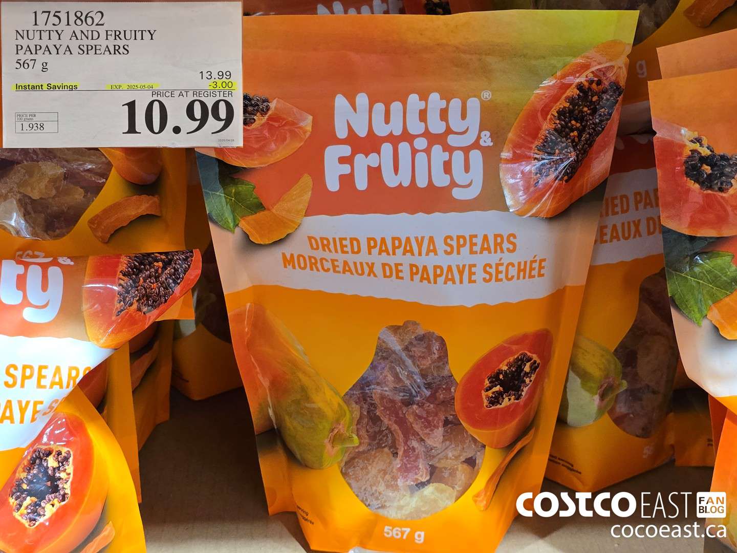 1751862 NUTTY AND FRUITY PAPAYA SPEARS 567 g ($3.00 INSTANT SAVINGS EXPIRES ON 2025-05-04) $10.99